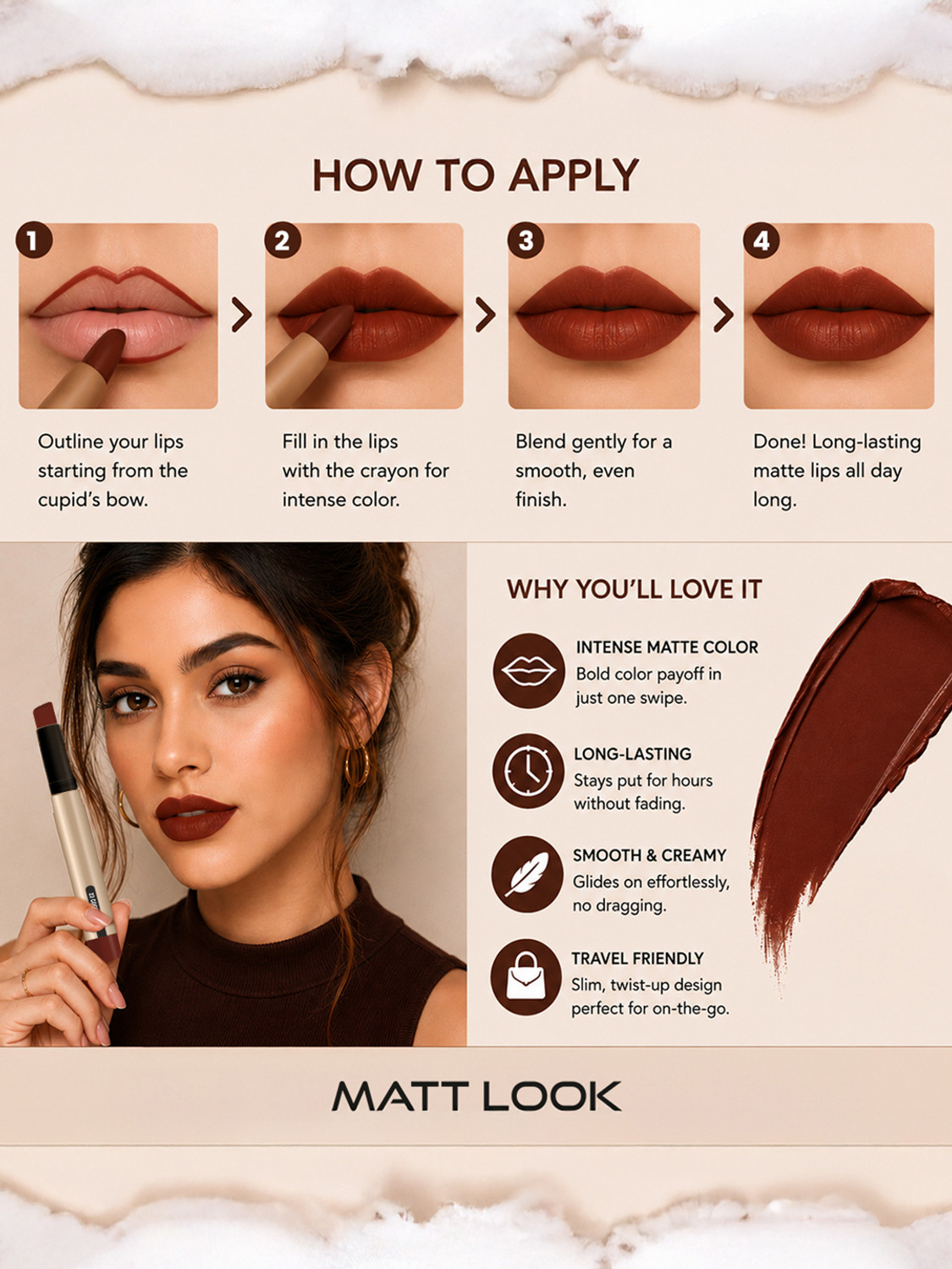 Image of MATTLOOK Hold My Lips Matte Crayon Lipstick | Non-Transfer | Long Lasting Matte Lipstick