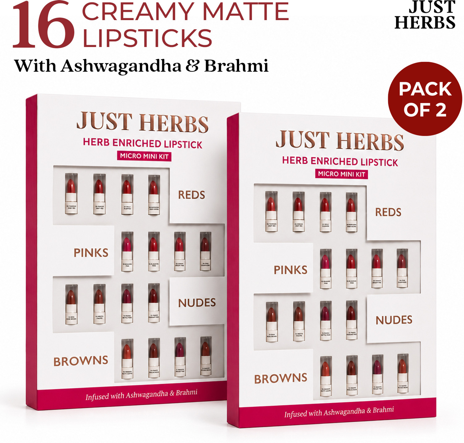 Image of Just Herbs Ayurvedic Lipstick Micro-Mini Kit - 16 Shades Pack Of 2