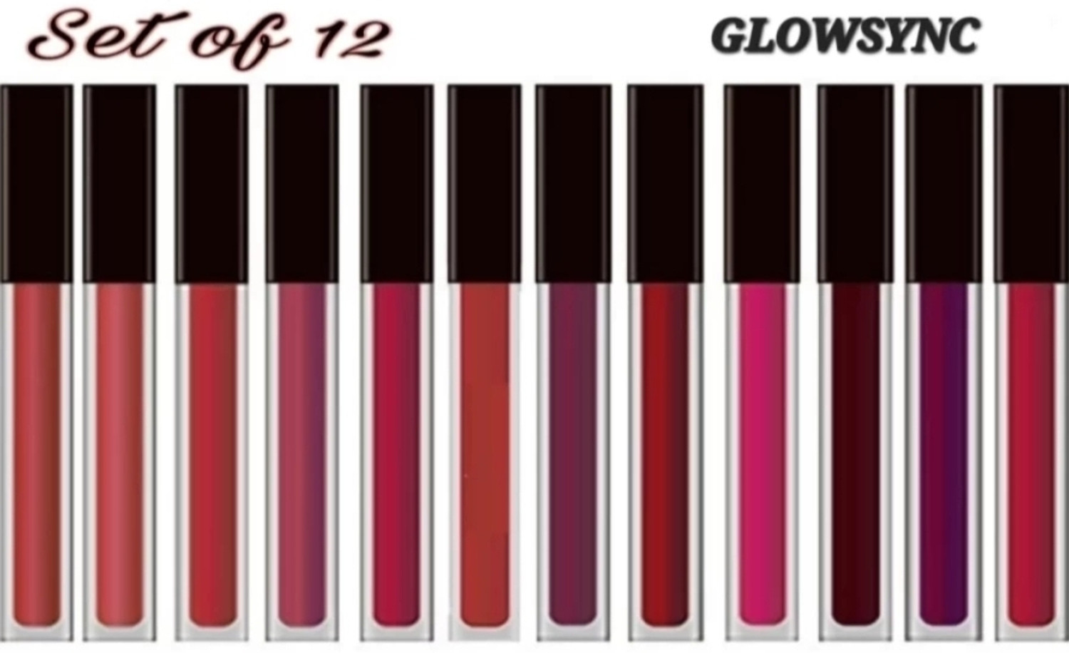 Image of Glowsync Set of 12 Liquid Lipsticks Matte Finish Long Lasting (Multicolor, 64 ml)
