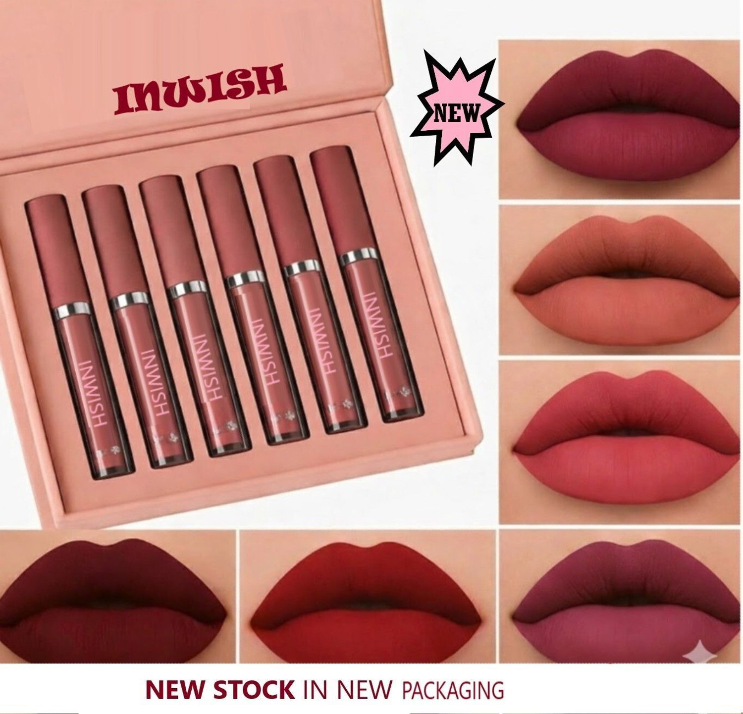 Image of INWISH Waterproof 72Hours stay matte ink bold lip color liquid lipstick combo pack of 6