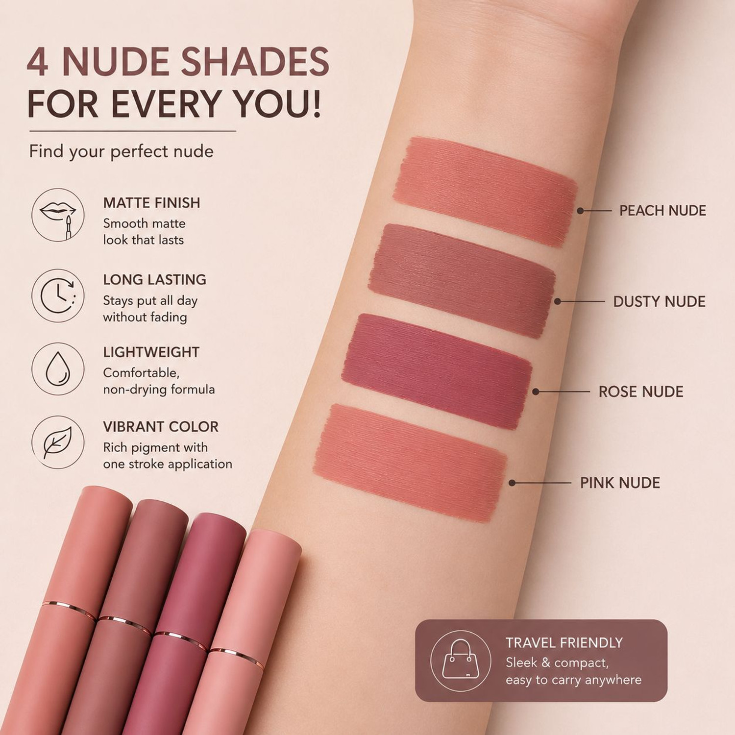 Image of Earthcon Nude Lipstick Combo Waterproof Non Sticky Formula