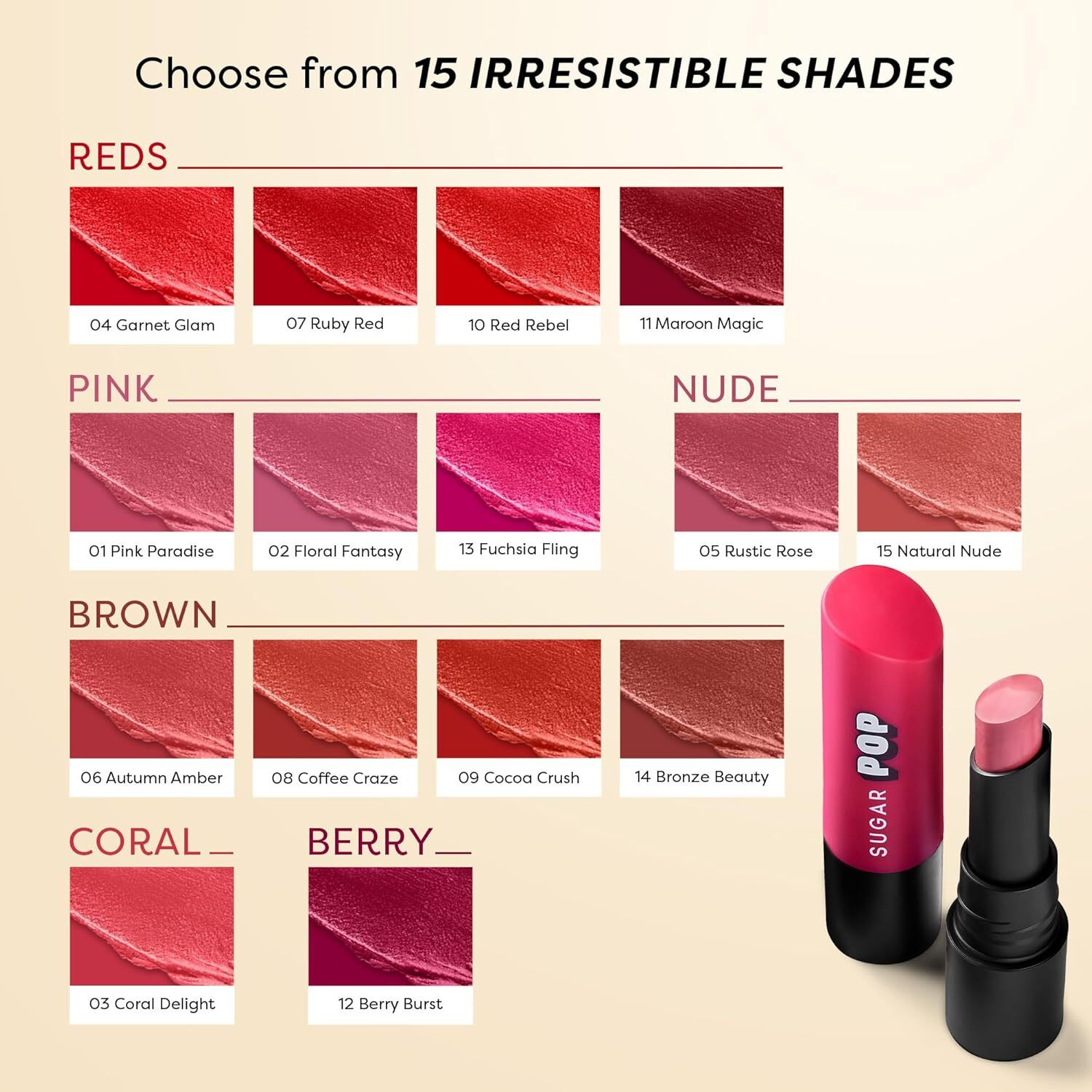 Image of SUGAR POP Ultrastay Transferproof Lipstick 15 Natural Nude - Waterproof | Smudgeproof