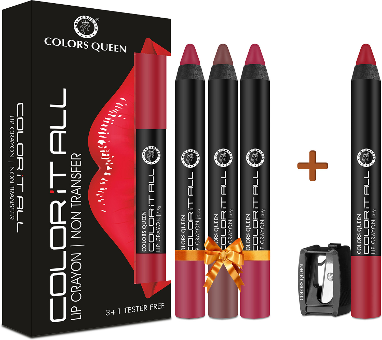 Image of COLORS QUEEN Color It All Lip Crayon Lipstick Combo Pack 3 & Get 1 Crayon, 1 Sharpener Free