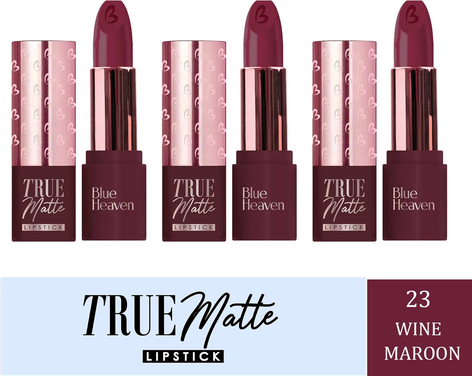 BLUE HEAVEN True Matte Lipstick- 23 Wine Maroon 4G ( Pack of 3 )