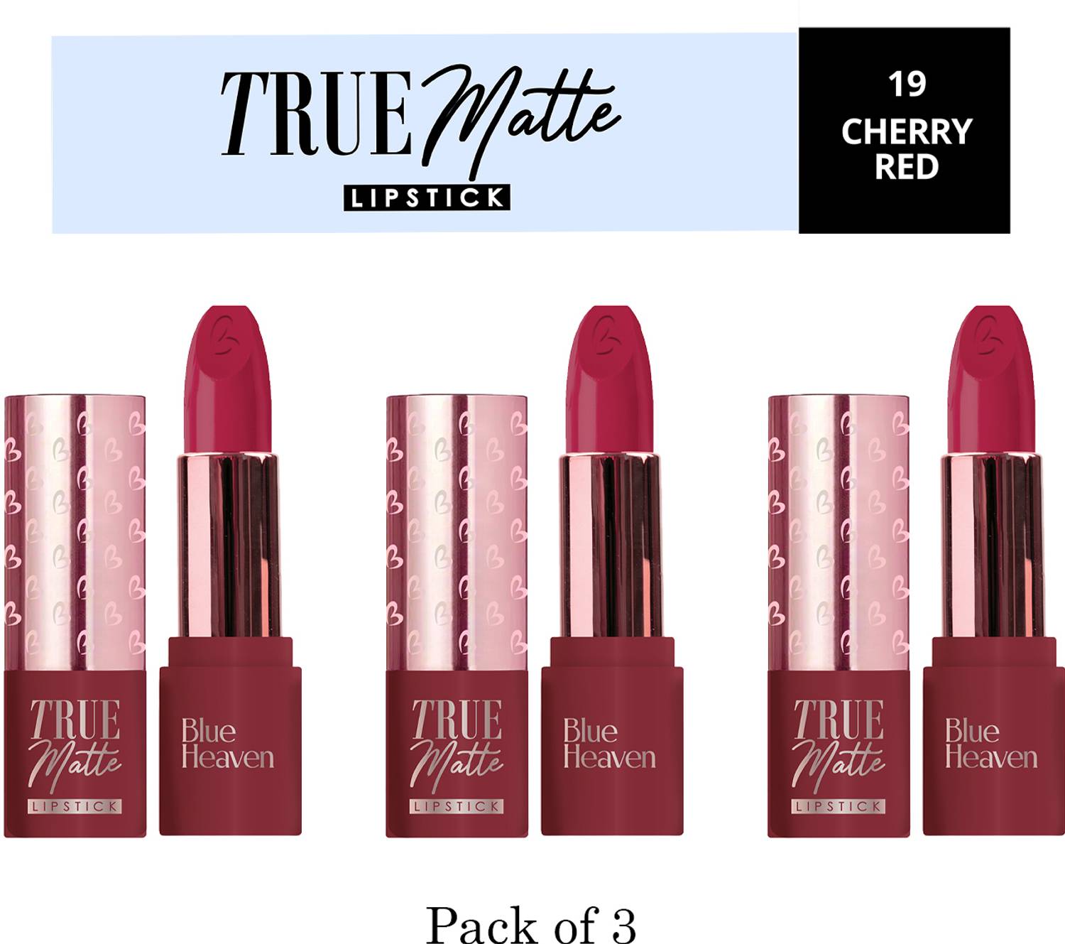 BLUE HEAVEN True matte lipstick 4G 19 Cherry Red (Pack of 3)