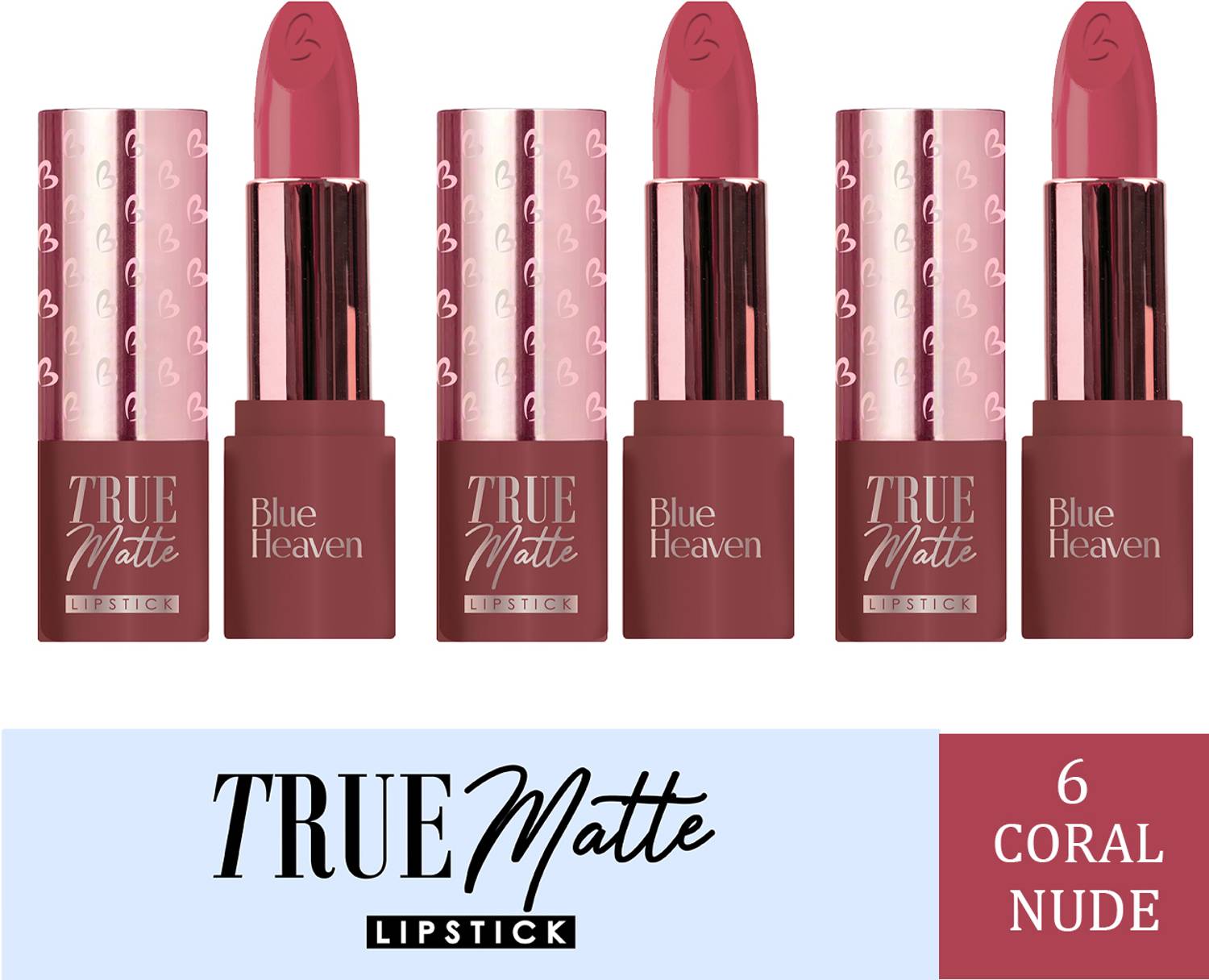 BLUE HEAVEN True Matte Lipstick- 6 Coral Nude 4G ( Pack of 3 )