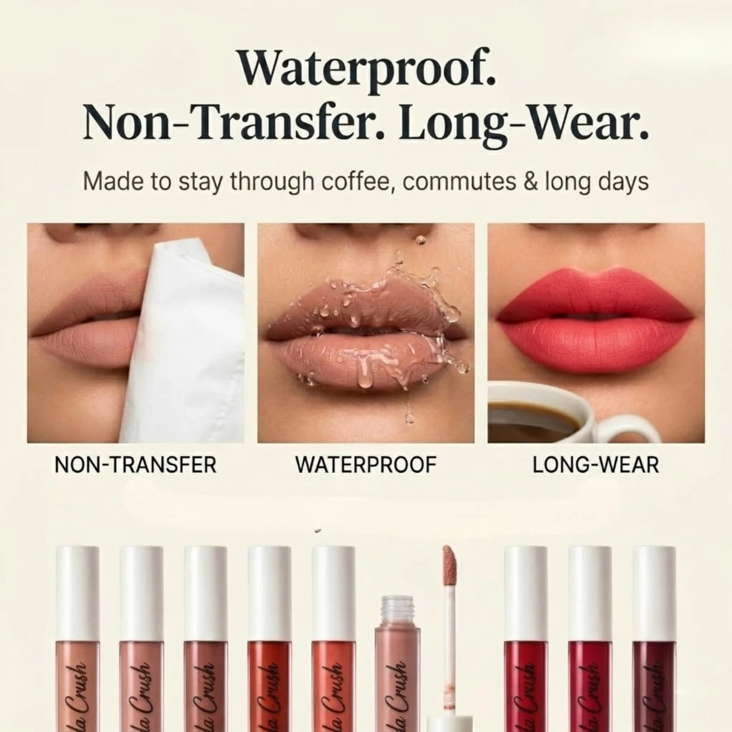 Image of HUDA CRUSH 8 Pc Liquid Waterproof Matte Lipstick Set with Non-Transfer Long-Wear Finish