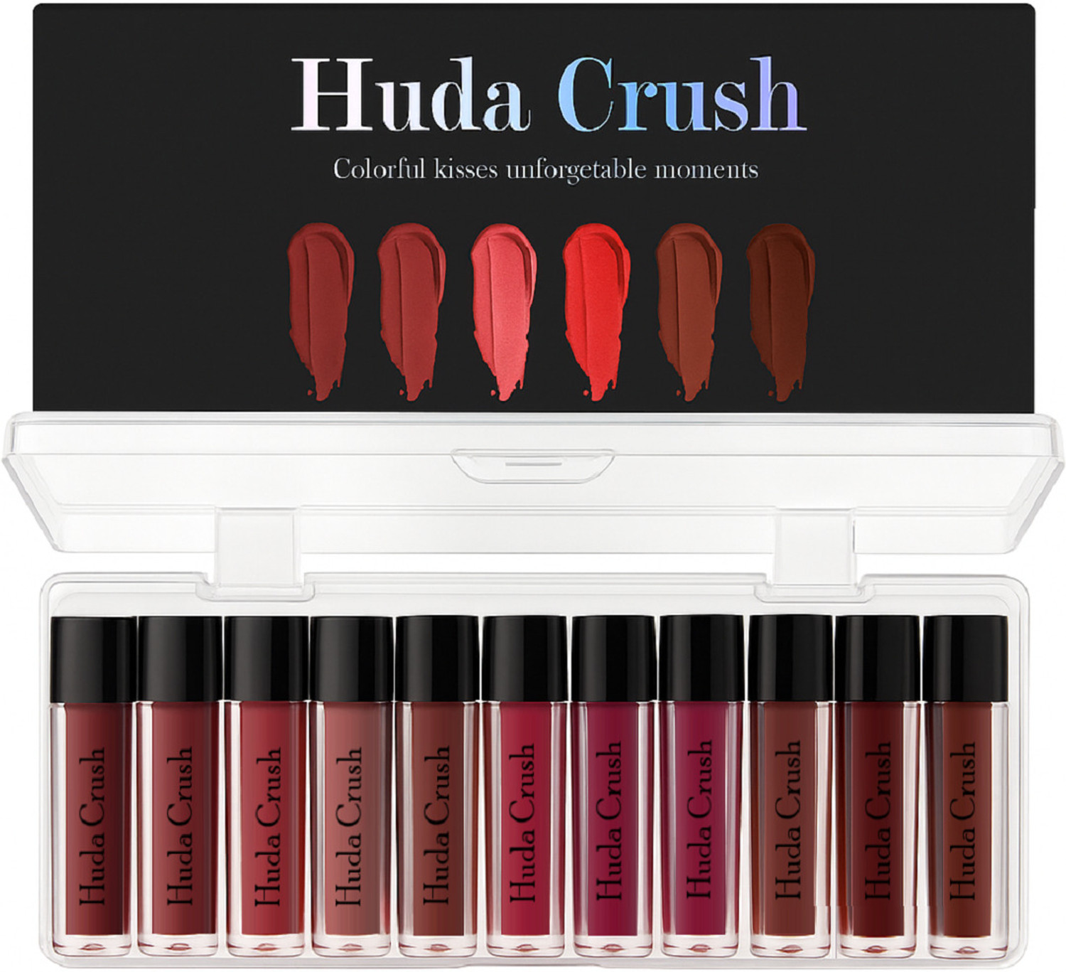 Image of HUDA CRUSH Beauty Set of 10 Red & Nude Minis Liquid Matte Lipstick Set