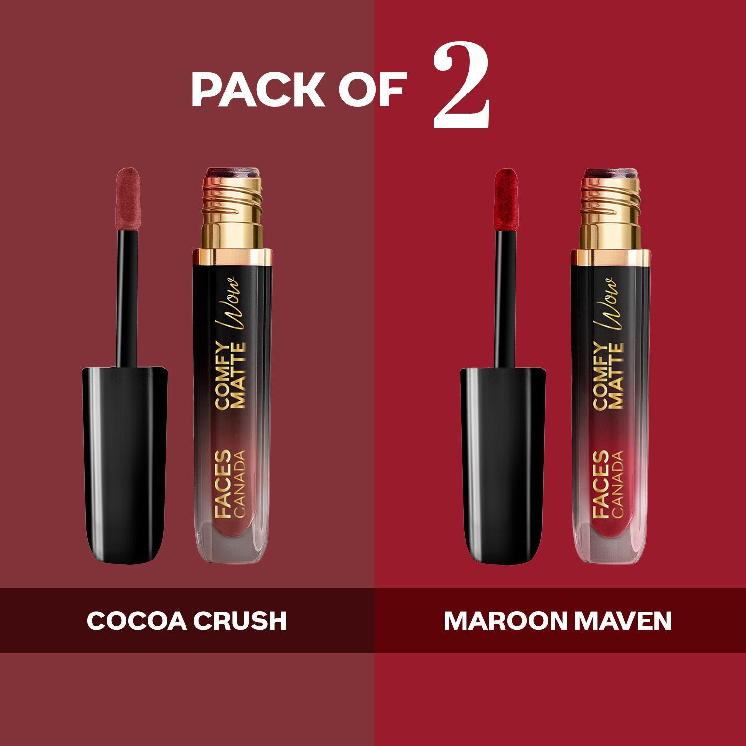 Image of FACES CANADA Comfy Matte Wow Liquid Lipstick - Bold Girl Era| Combo Set of 2 | Waterproof |
