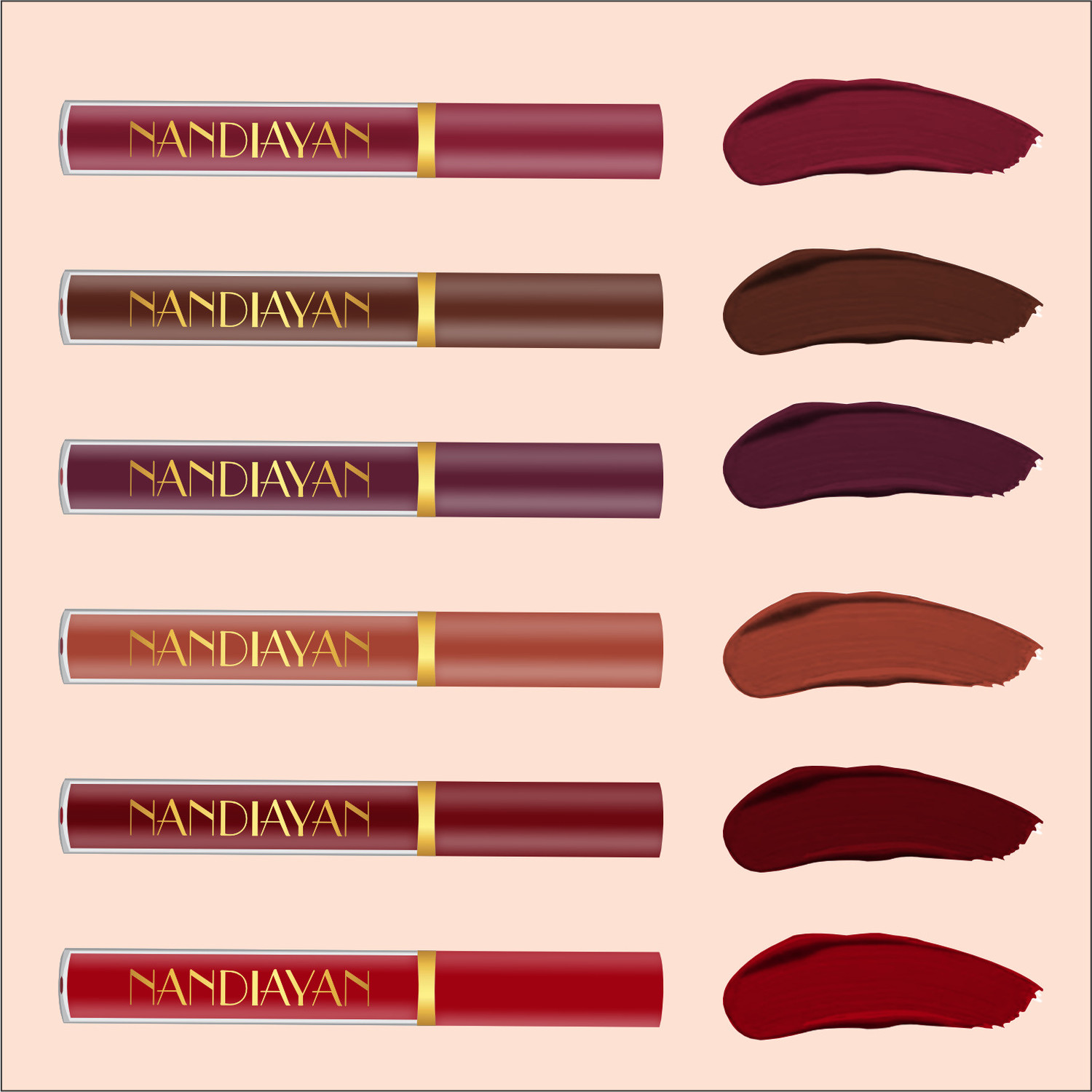 Image of Nandiayan Long-Lasting Waterproof 6Pcs Matte Liquid Lipstick Makeup - Set F