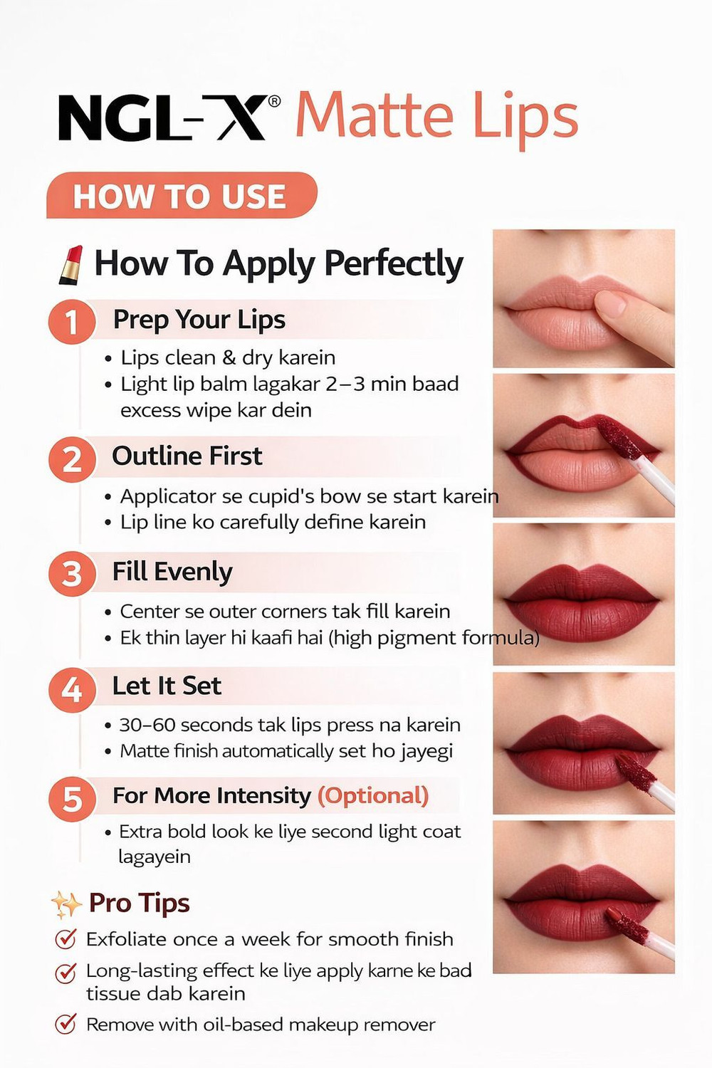 Image of ngl-x Matte Liquid Lipstick - Waterproof, Smudge Proof & Non-Transfer Lip Color Combo