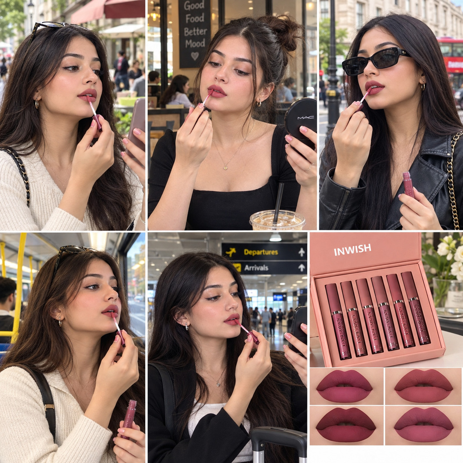 Image of INWISH NON STICKY waterproof nude lipstick combo set smudge proof non transfer