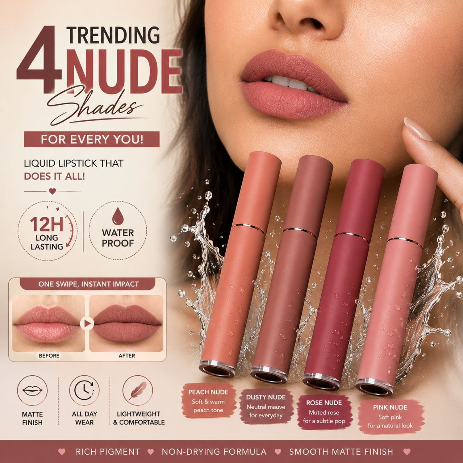 Image of Earthcon Nude Lipstick Combo Waterproof Non Sticky Formula