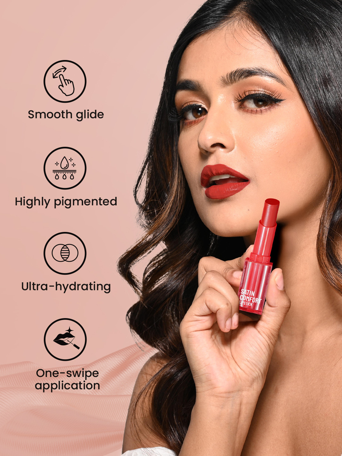 Image of SWISS BEAUTY Satin Comfort Lipstick | Ultra Hydrating | Highly Pigmented | Satin Matte Finish