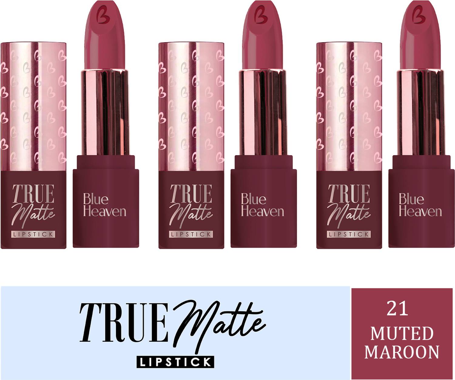 BLUE HEAVEN True Matte Lipstick- 21 Muted Maroon 4G (Pack of 3)