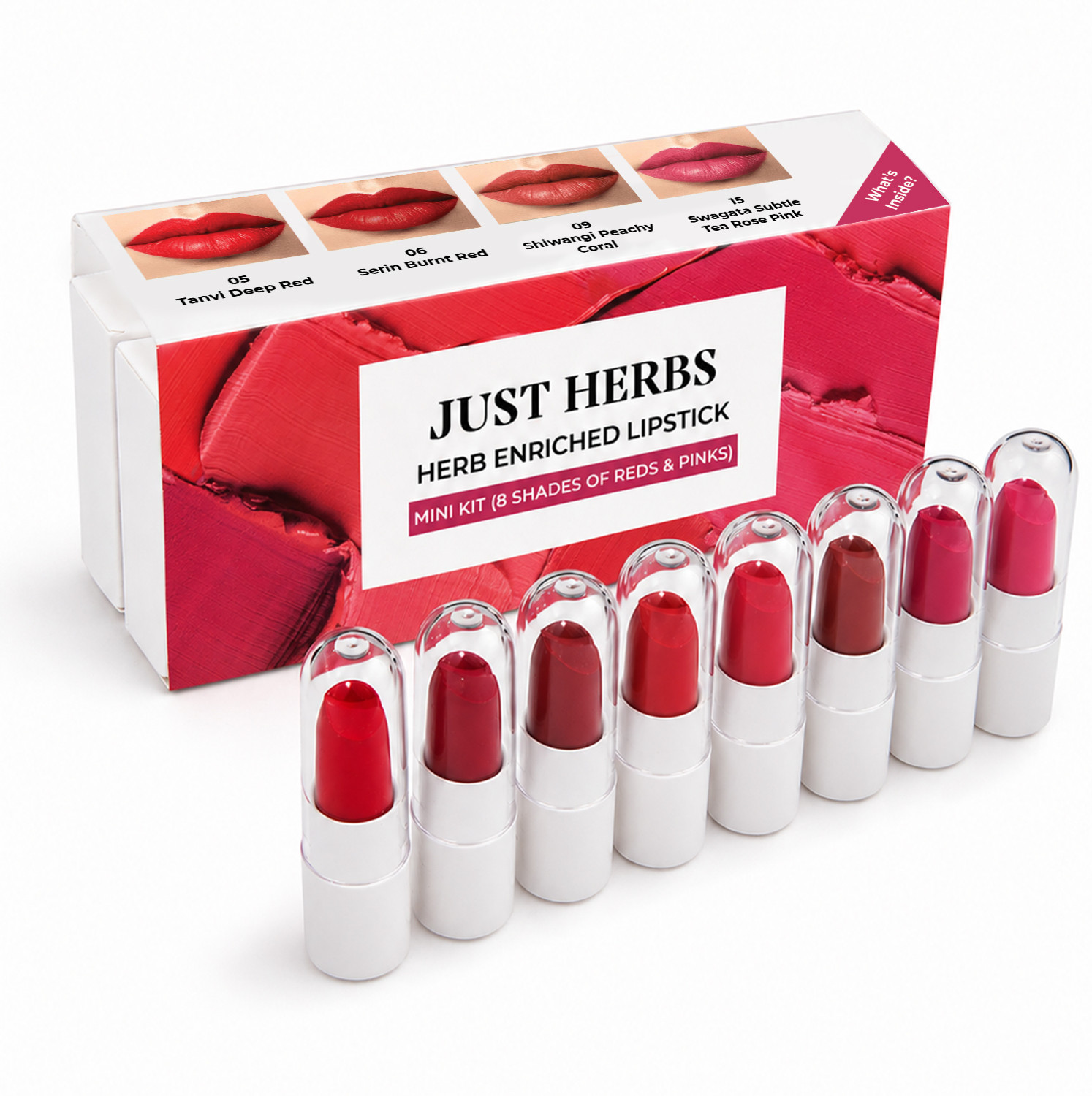 Image of Just Herbs Herb Enriched Lipstick Kit 8 Creamy Matte Lipsticks Travel Friendly