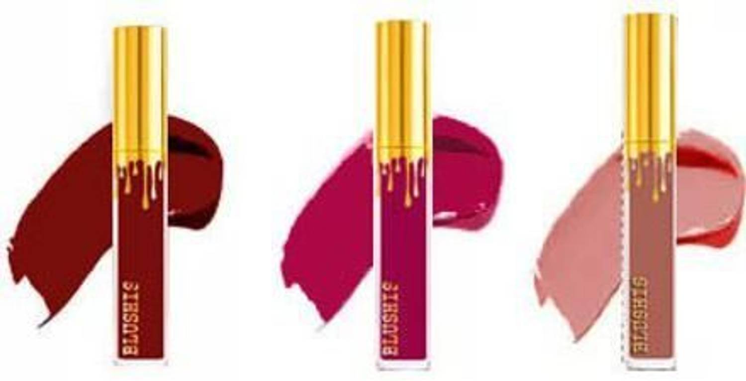 BLUSHIS High Defination Wateproof Kissproof smudge proof longlasting Liquid matte Lipstick Non Transfer Common colour for Daily uses Pack of 3 [Deep mehroon,Light nude,Coffee }