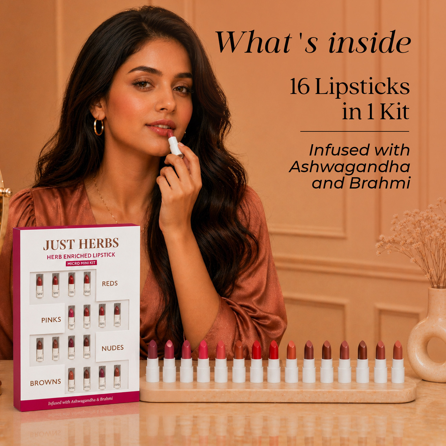 Image of Just Herbs Ayurvedic Lipstick Micro-Mini Kit - 16 Shades Pack Of 2