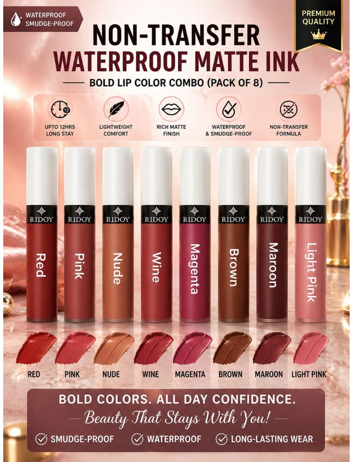 Image of Ridoy lipstick waterproof | Defined & Flawless Lip Finish - Encourages Consistent Lip