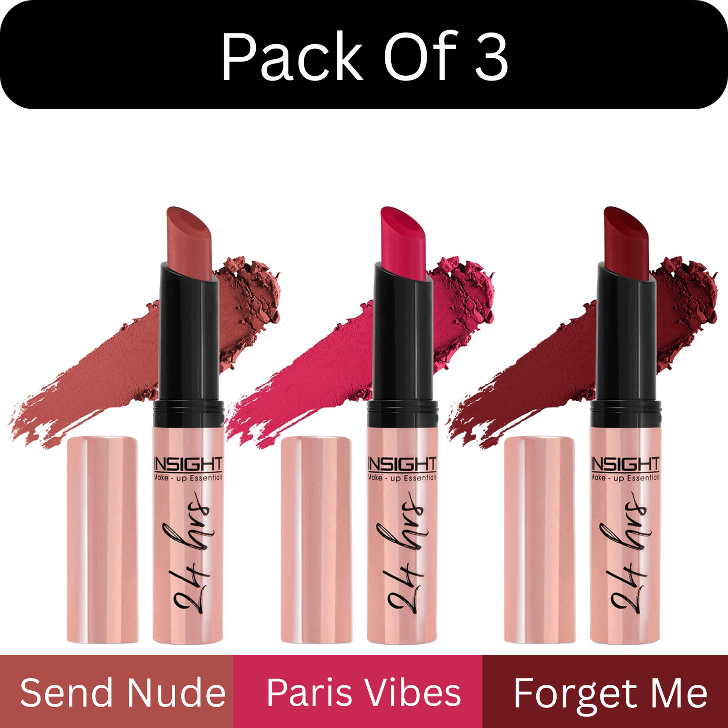 Image of INSIGHTCOSMETIC 24 Hrs Non Transfer Matte Lipstick |Pack Of 3 |