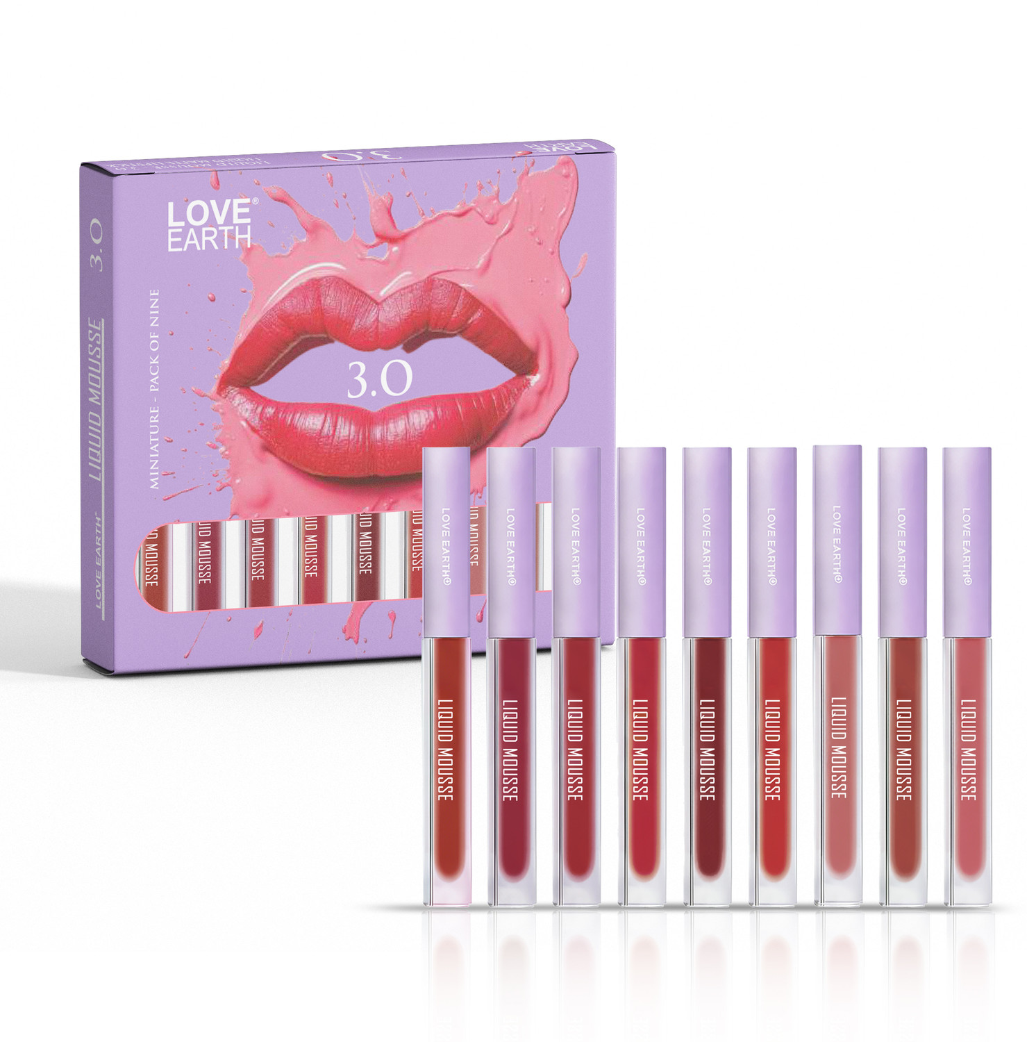 LOVE EARTH Liquid Mousse Lipstick 3.O Matte Finish | Lightweight, Non-Sticky, Pack Of 9