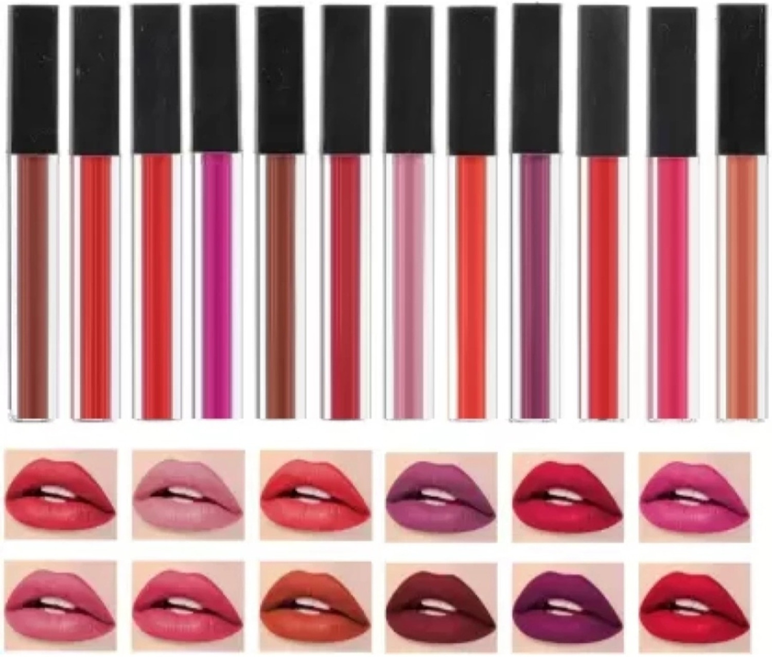 Image of Glowsync Set of 12 Liquid Lipsticks Matte Finish Long Lasting (Multicolor, 64 ml)