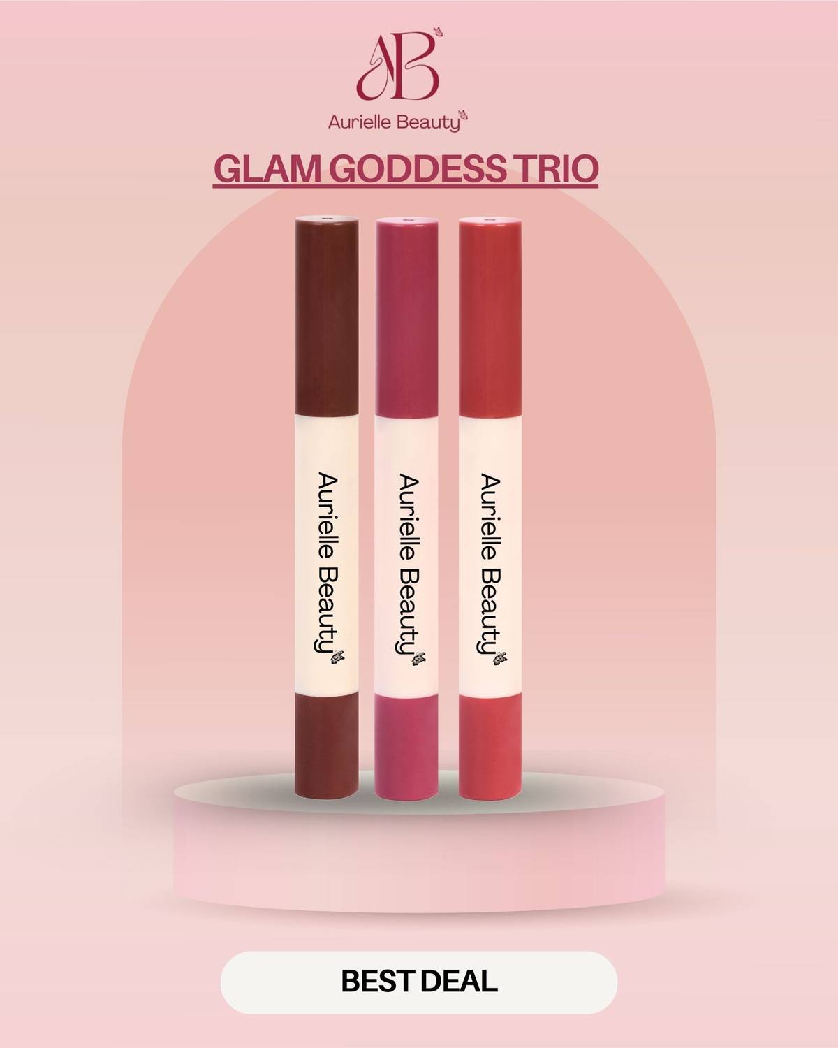 Aurielle Beauty Glam Goddess Trio -Set of 3 Intense Color Lightweight, Amazing Nude shades