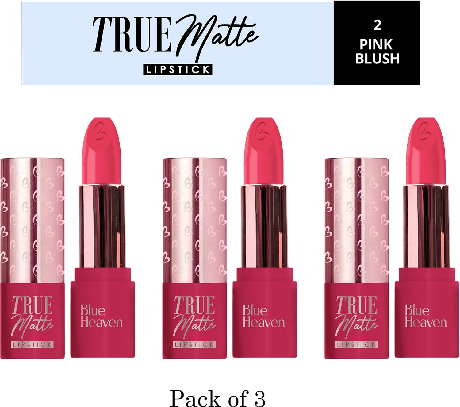 BLUE HEAVEN True Matte Lipstick-2 Pink Blush 4G ( Pack of 3 )