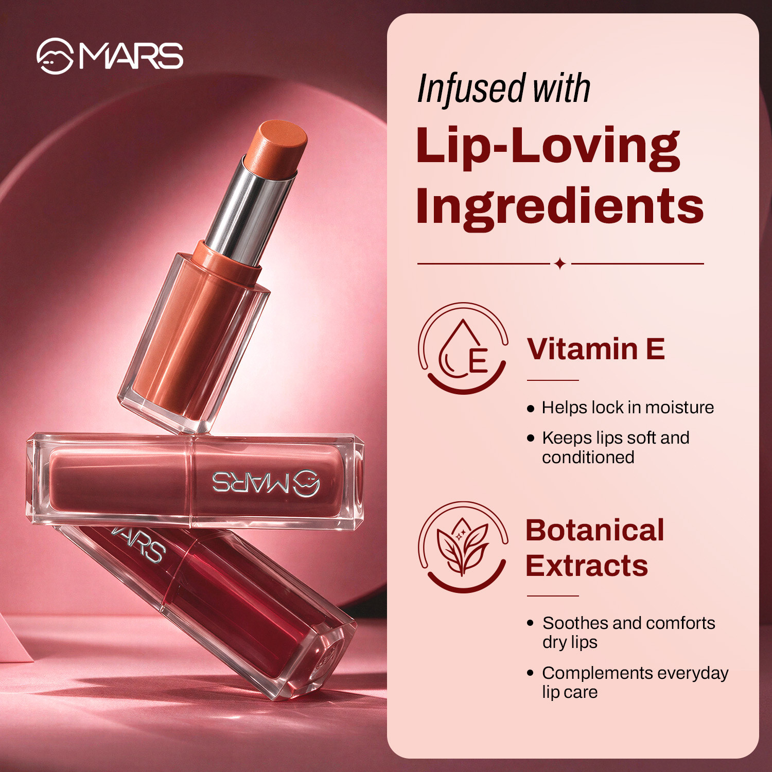 Image of MARS Crave creme Lipstick infused with Botanical Extracts & Vitamin E (07-ALLURE, 3 g)