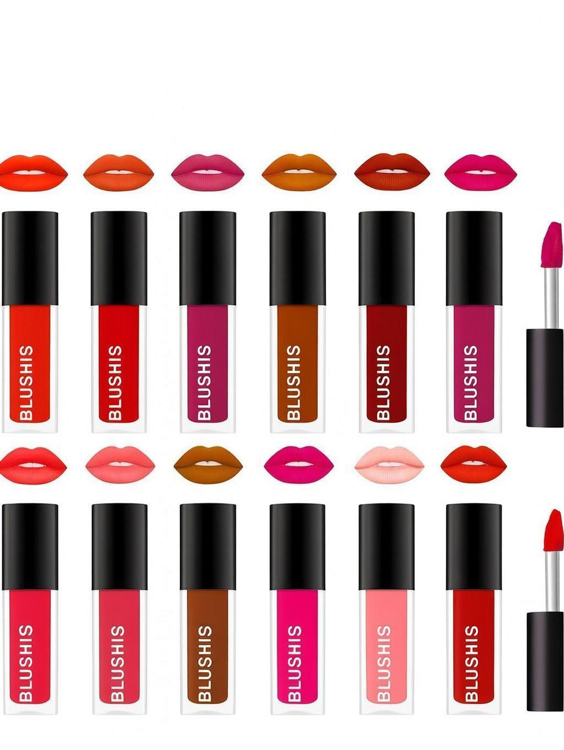 Image of BLUSHIS Waterproof Longlasting Matte finish Liquid Lipstick Combo Pack Of 12 pc