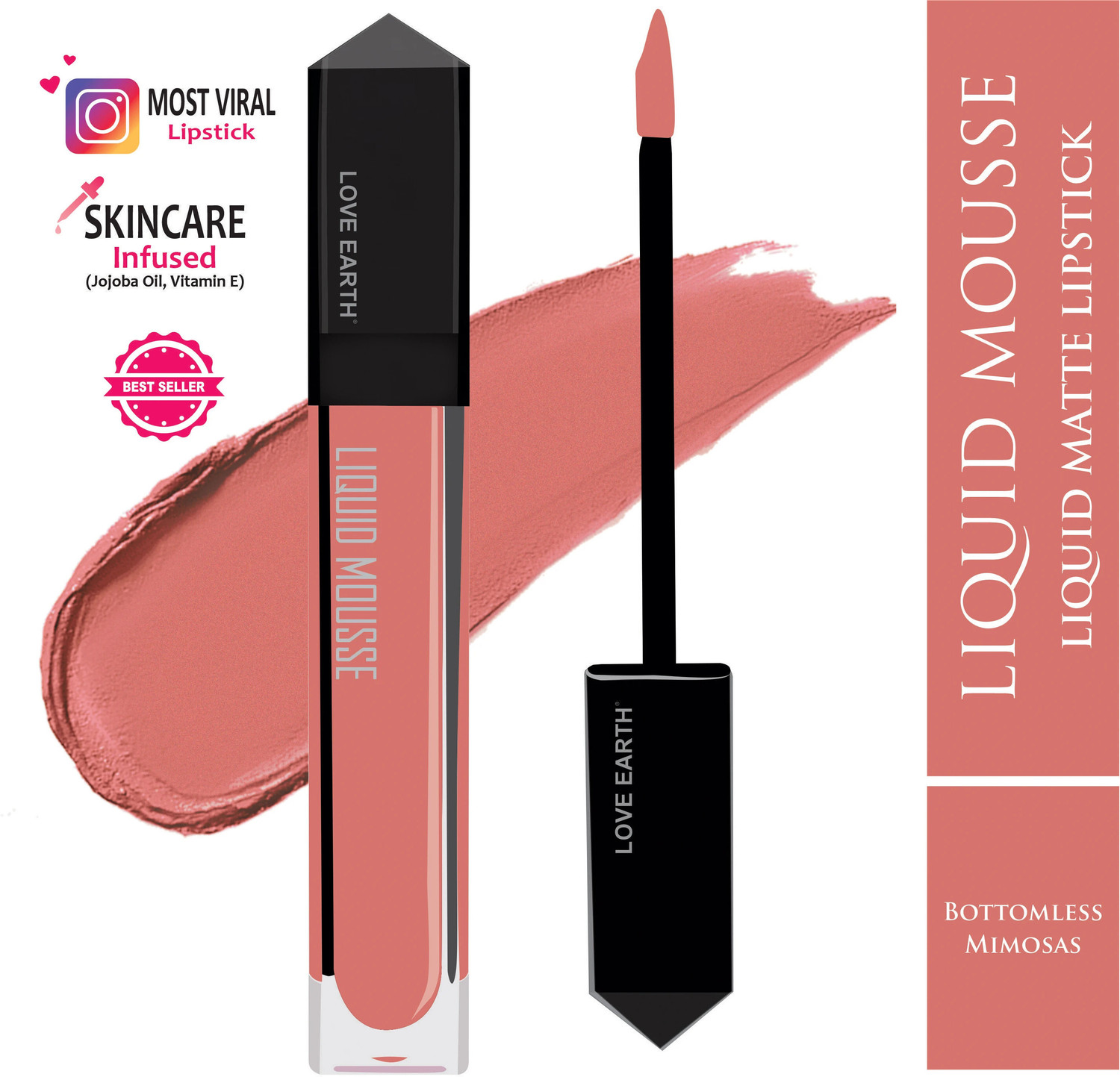 LOVE EARTH Liquid Mousse Lipstick - Bottomless Mimosas Matte Finish, Lasts Up to 12 hours
