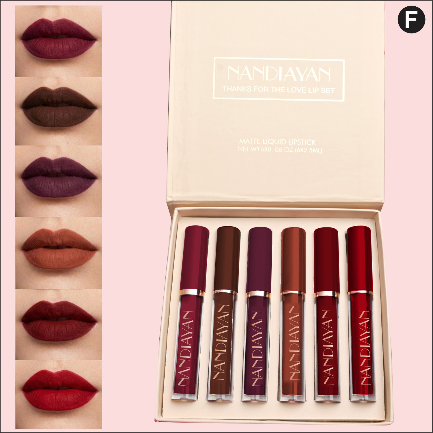 Image of Nandiayan Long-Lasting Waterproof 6Pcs Matte Liquid Lipstick Makeup - Set F