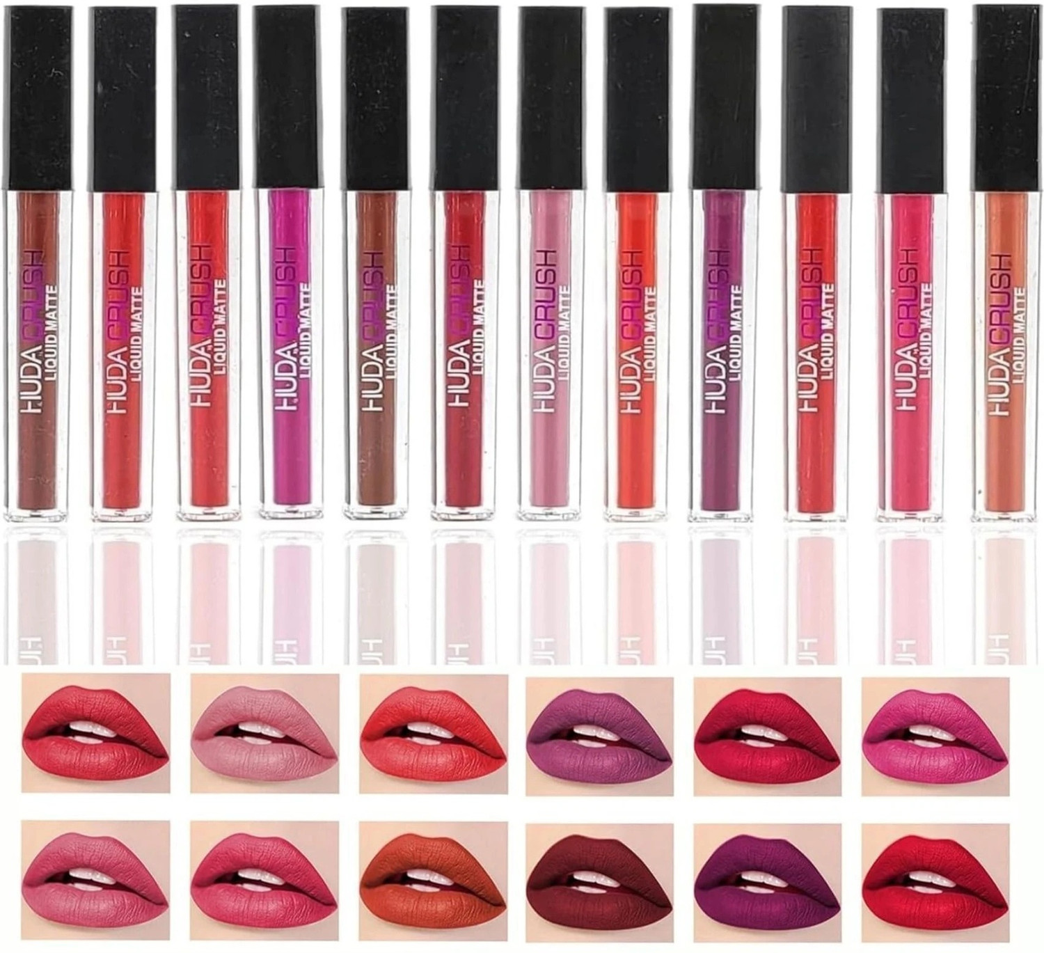 Image of HUDA CRUSH BEAUTY Lipstick Matte Waterproof Liquid Lipsticks Set of 12