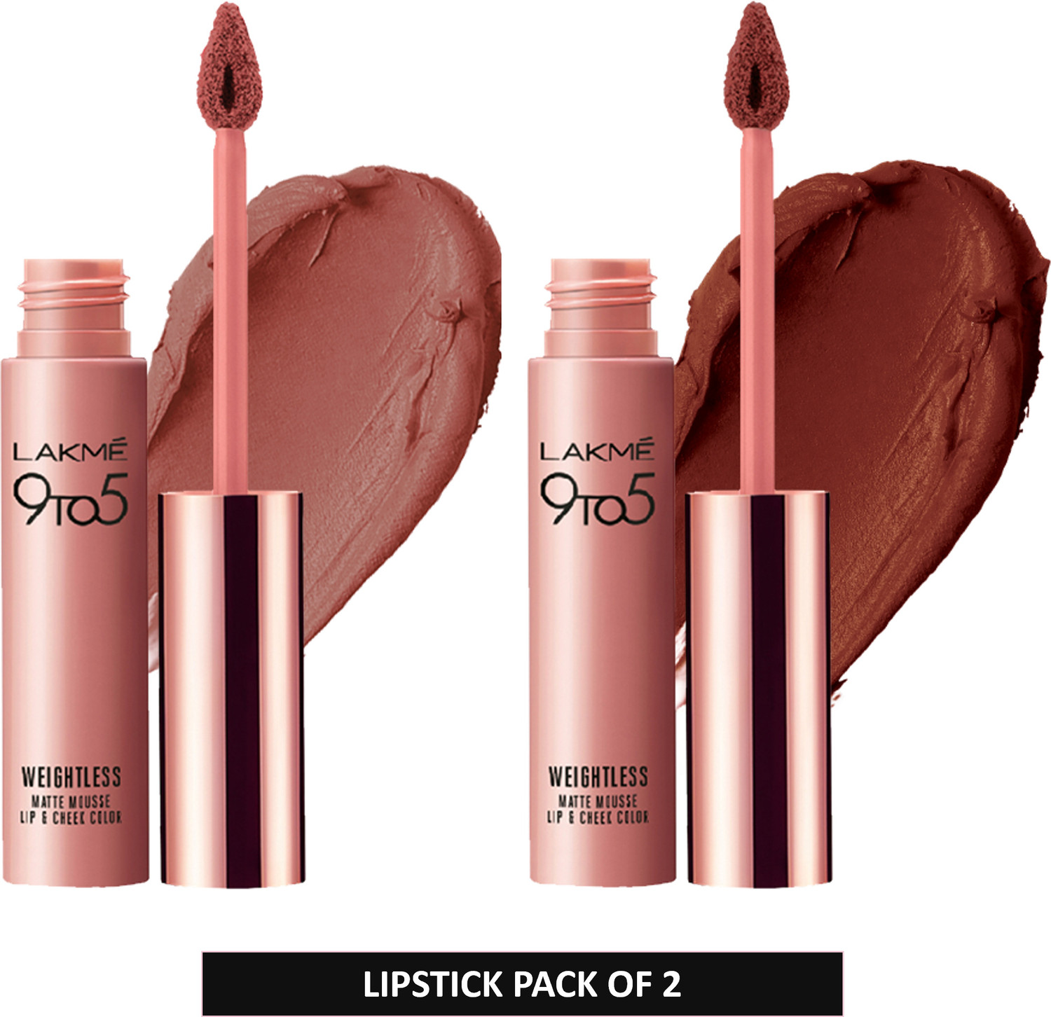 Image of Lakme 9 TO 5 Weightless Mousse Lip & Cheek Colour Pack of 2
