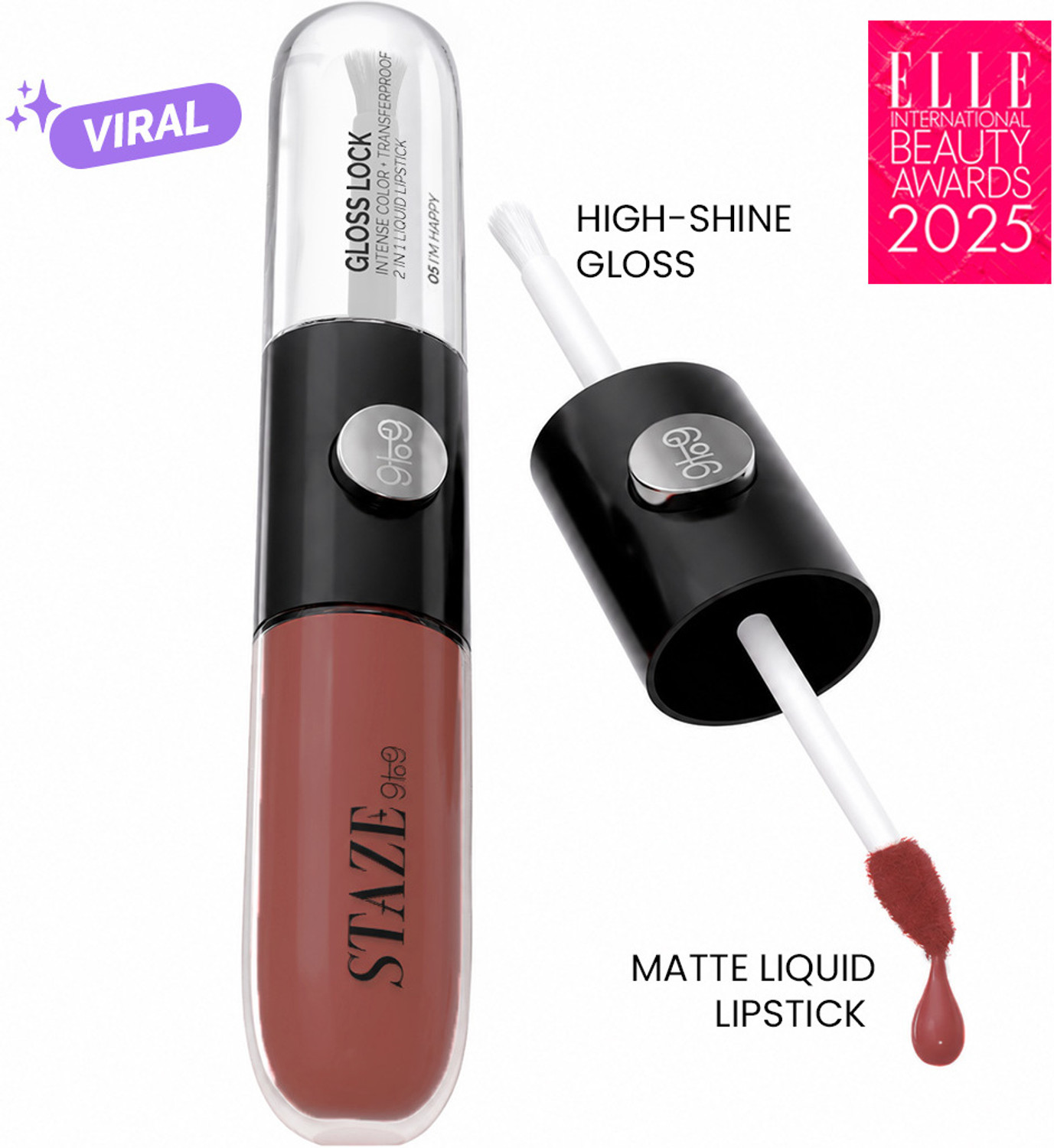 Image of Staze Gloss Lock 2-in-1 Lipstick | Matte + Gloss | Waterproof | I'm Happy | 7g