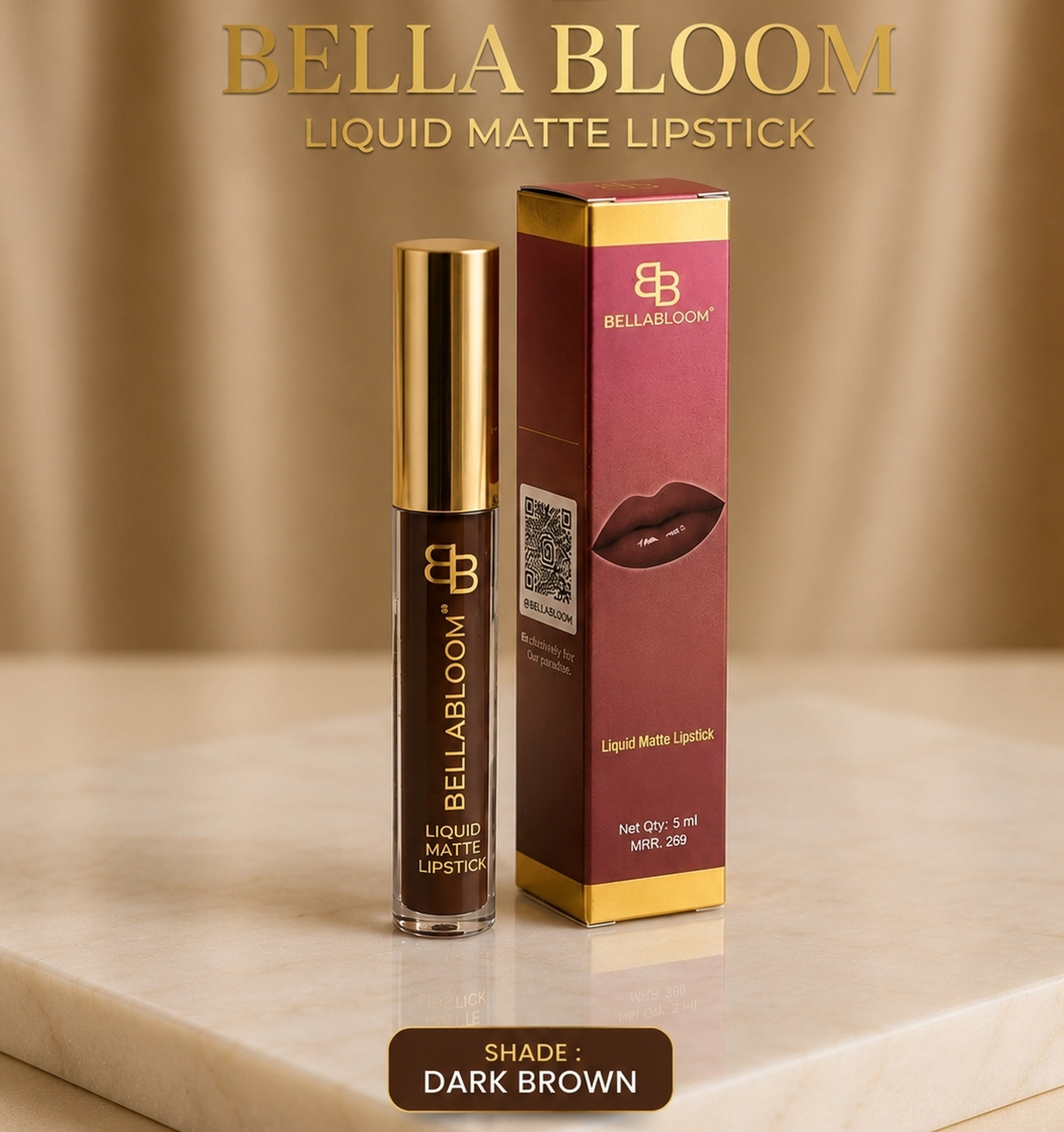 Image of Bella Bloom Dark Brown Liquid Matte Lipstick Shade for women Long-Lasting Quick Drying