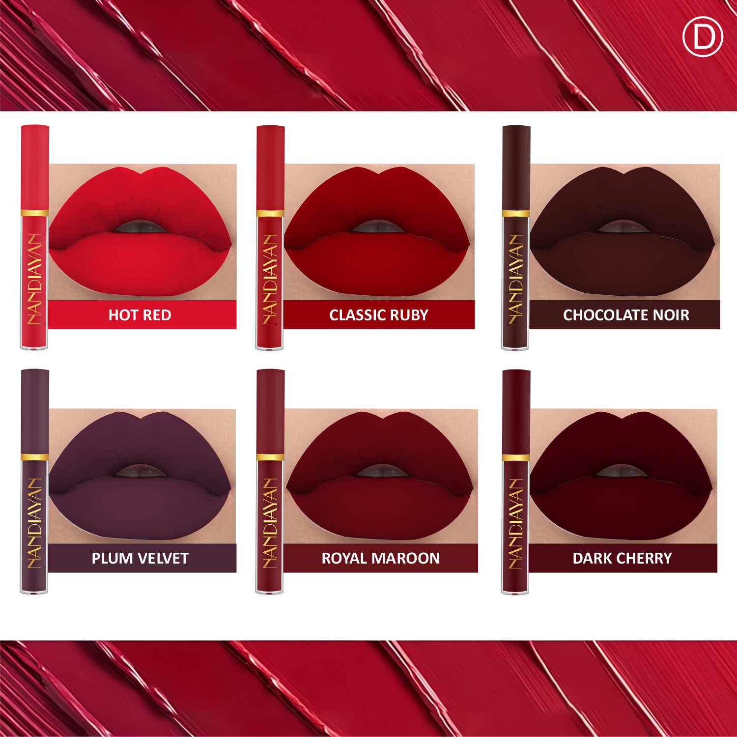 Image of Color Sky Nandiayan Long-Lasting Waterproof 6Pcs Matte Liquid Lipstick Makeup Set D