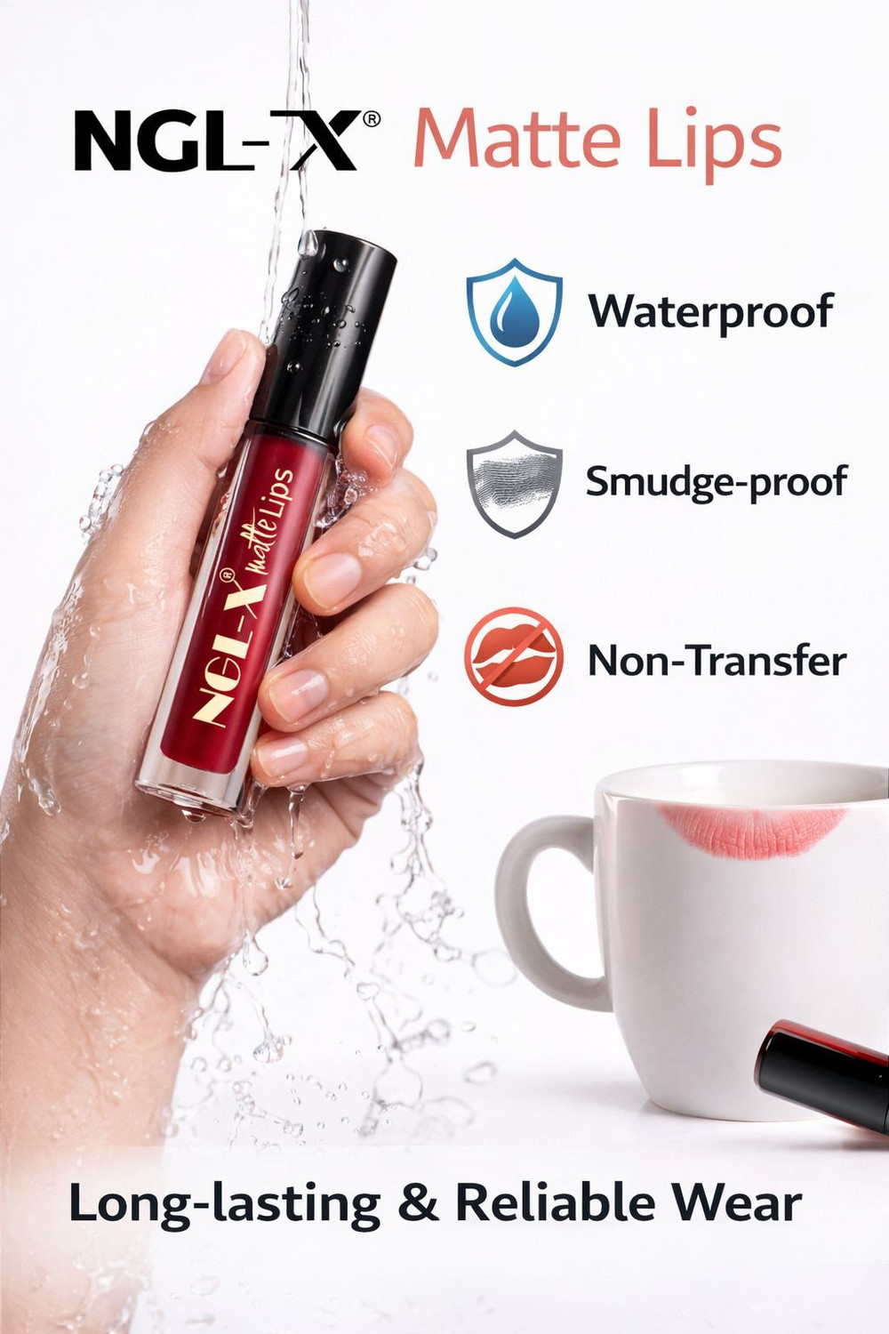 Image of ngl-x Matte Liquid Lipstick - Waterproof, Smudge Proof & Non-Transfer Lip Color Combo