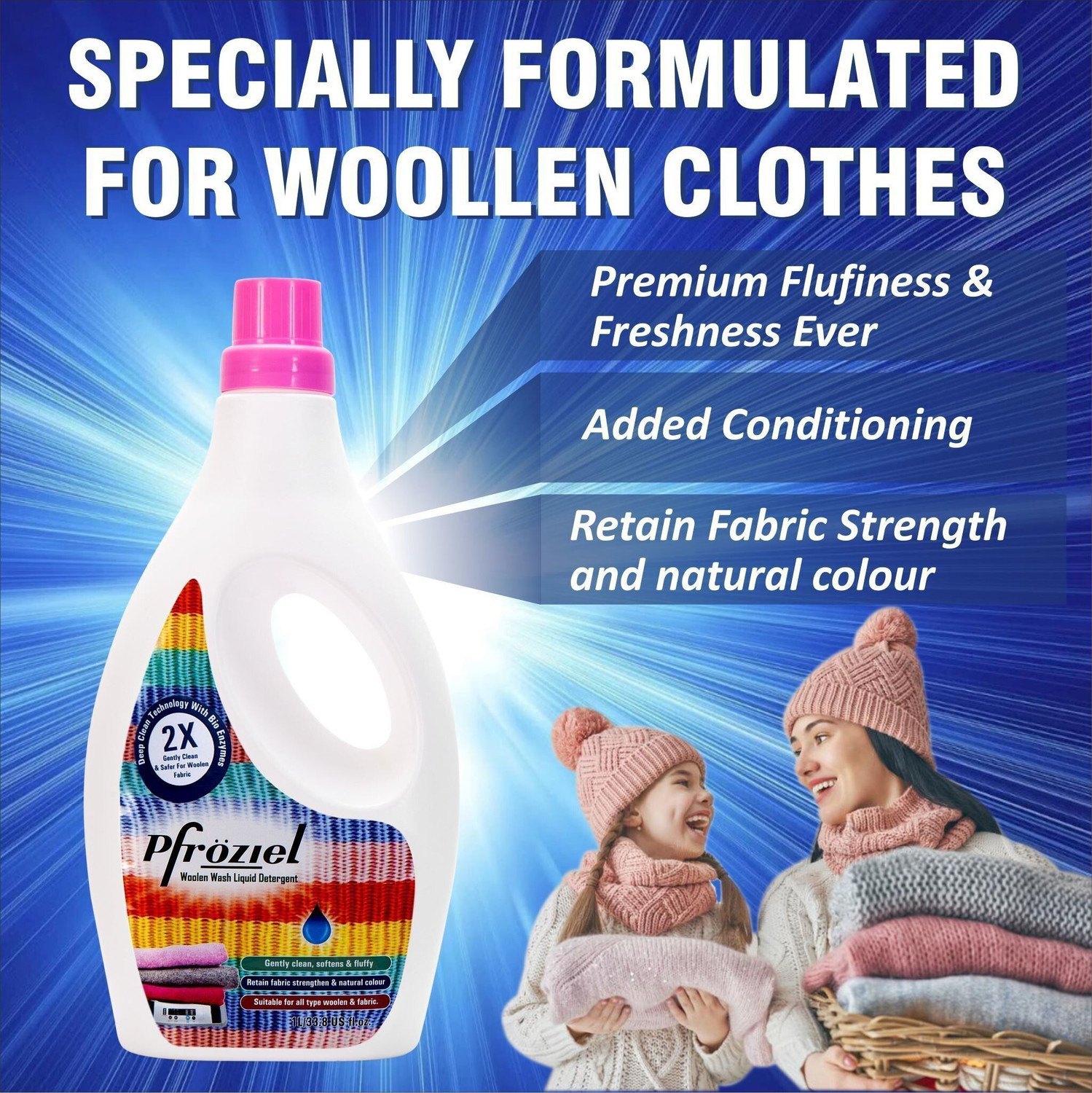 Image of Pfroziel Woolen Wash Liquid Detergent combo ( 1ltr pack of 2) Suitable for Machine wash Fresh Liquid Detergent