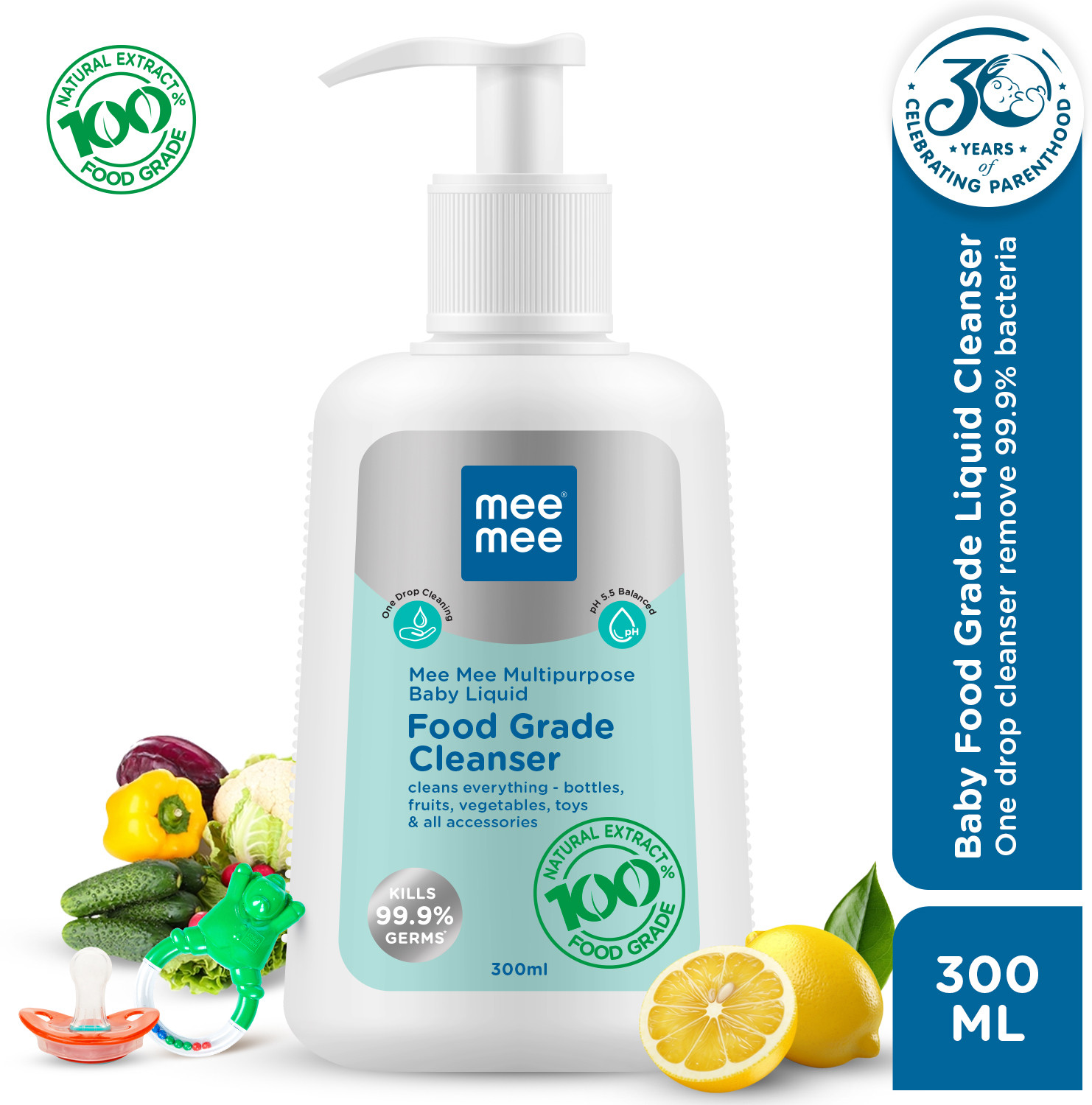 Image of MeeMee Baby Food Grade Cleanser Kills 99.9% Germs for Baby Accessories, Toys & Veggies Liquid Detergent (300 ml)