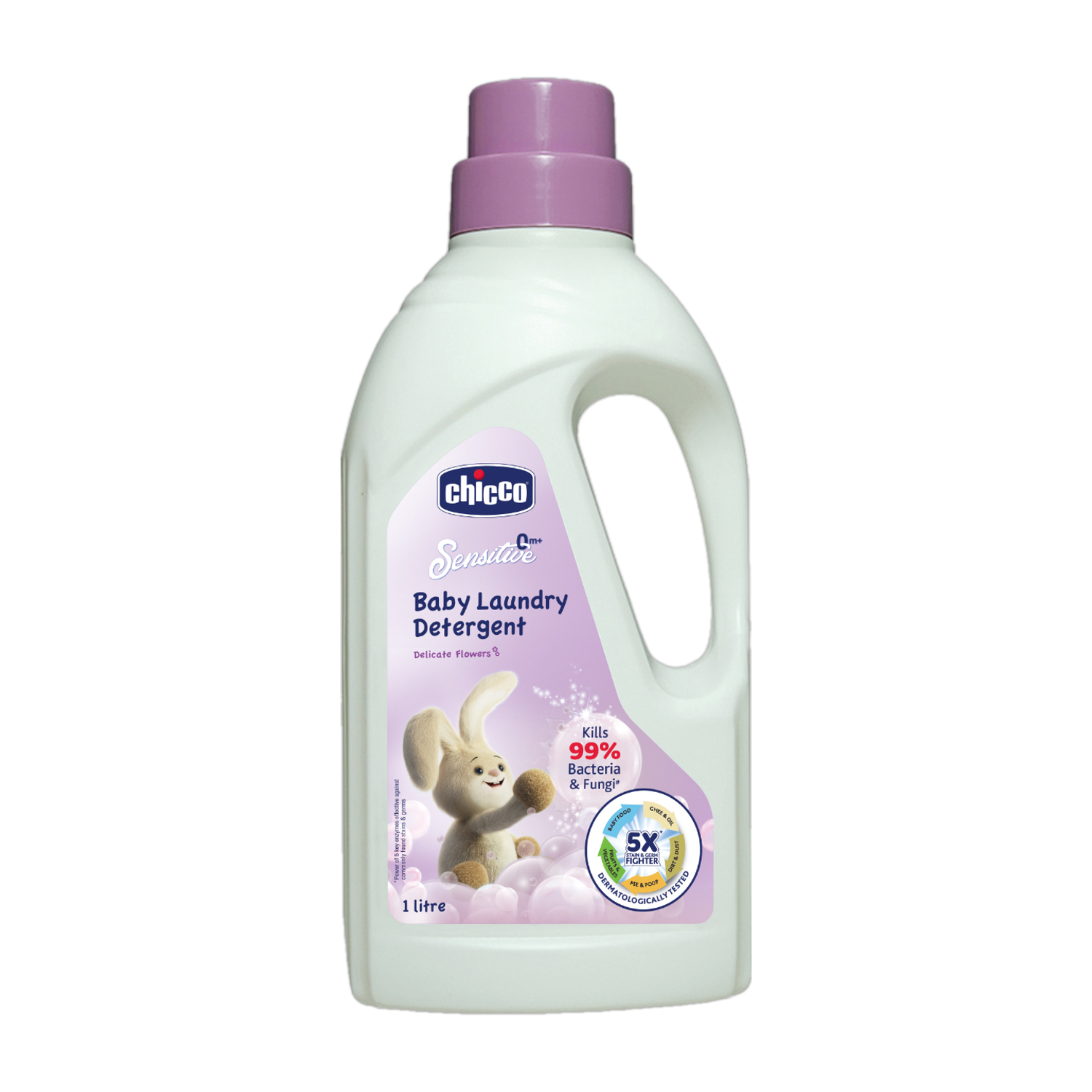 Image of Chicco Baby Laundry Detergent, Delicate Flowers, 5X Stain & Germ Fighter, Kills 99% of Germs, Gentle on Clothes & Skin (1 L) Floral Liquid Detergent