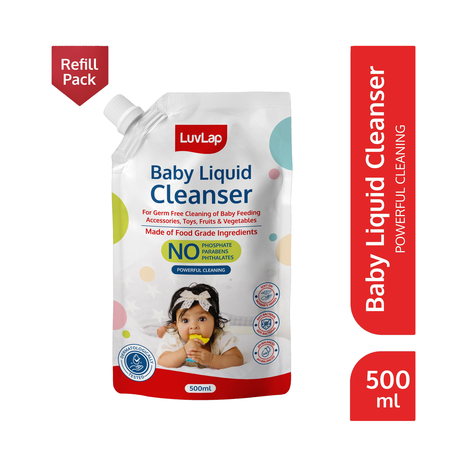 Image of LuvLap Baby Liquid Cleanser Refill pack- 500ml, For cleaning feeding bottle, cutlery