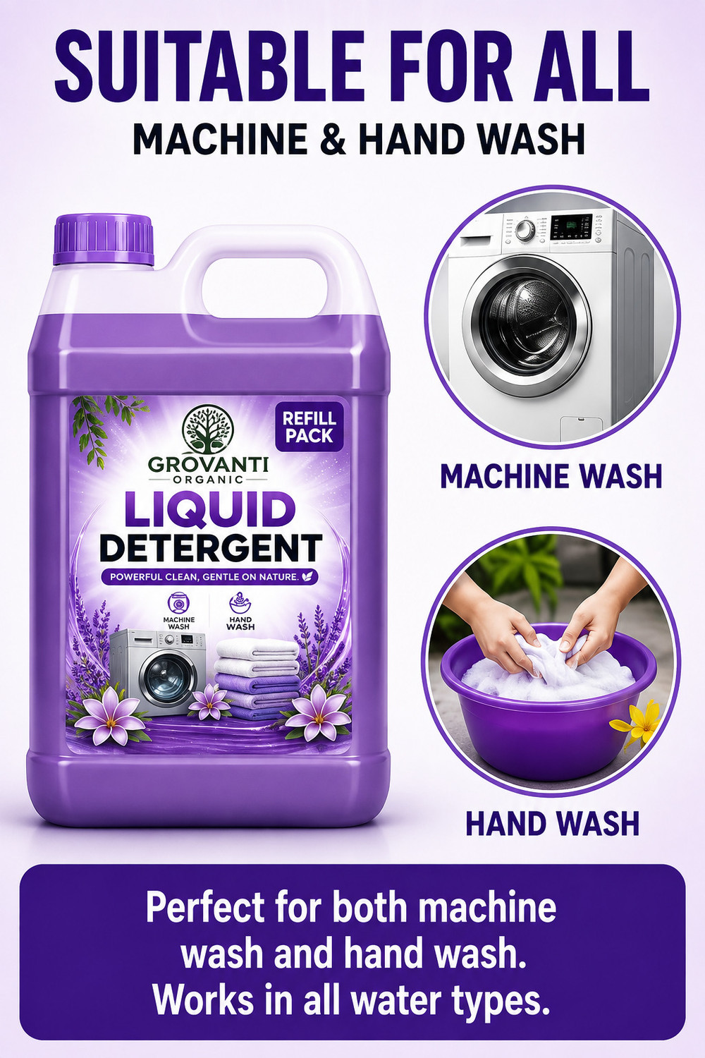 Image of GROVANTI ORGANIC Deep Clean Formula | Long Lasting Freshness. Lavender Liquid Detergent (3 L)