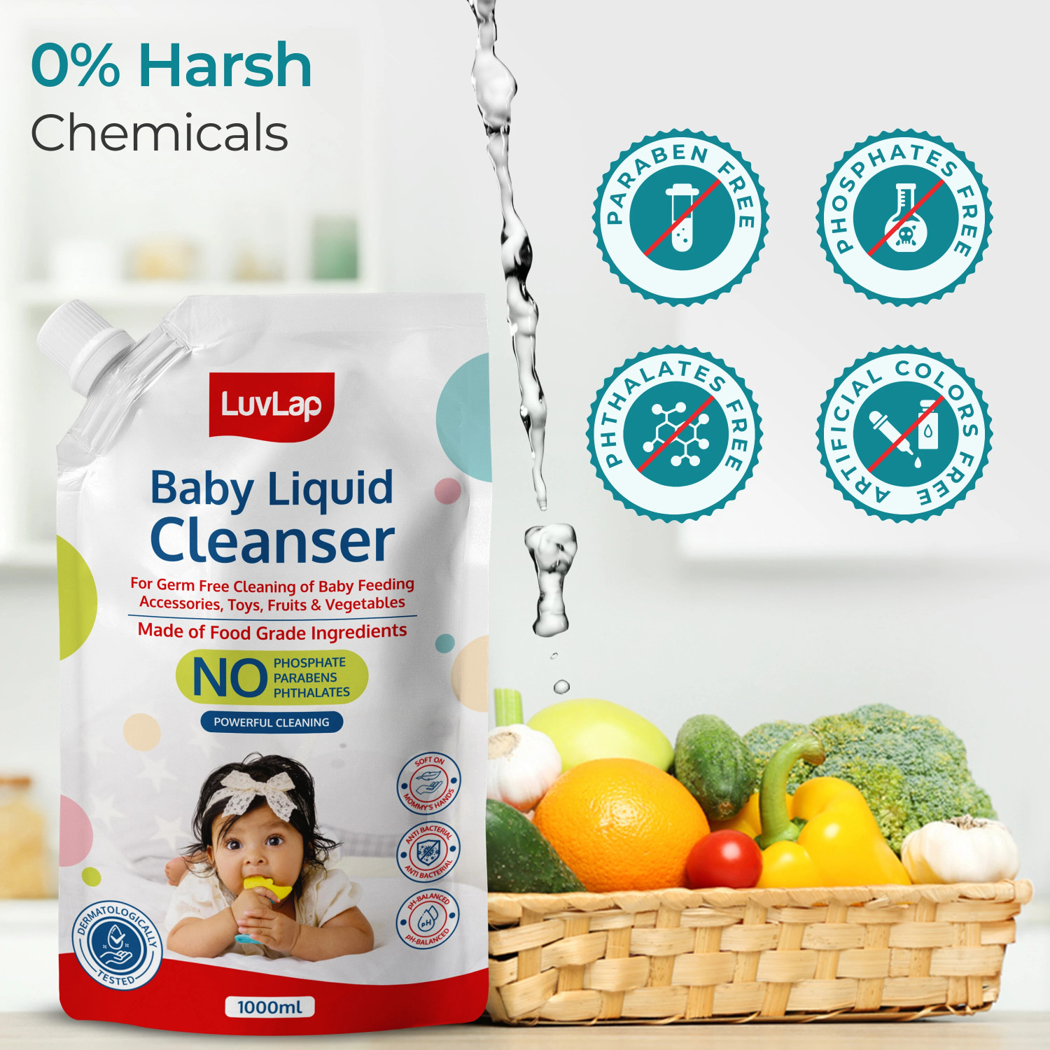 Image of LuvLap Baby Liquid Cleanser Refill pack- 1000ml, For cleaning feeding bottle, cutlery,