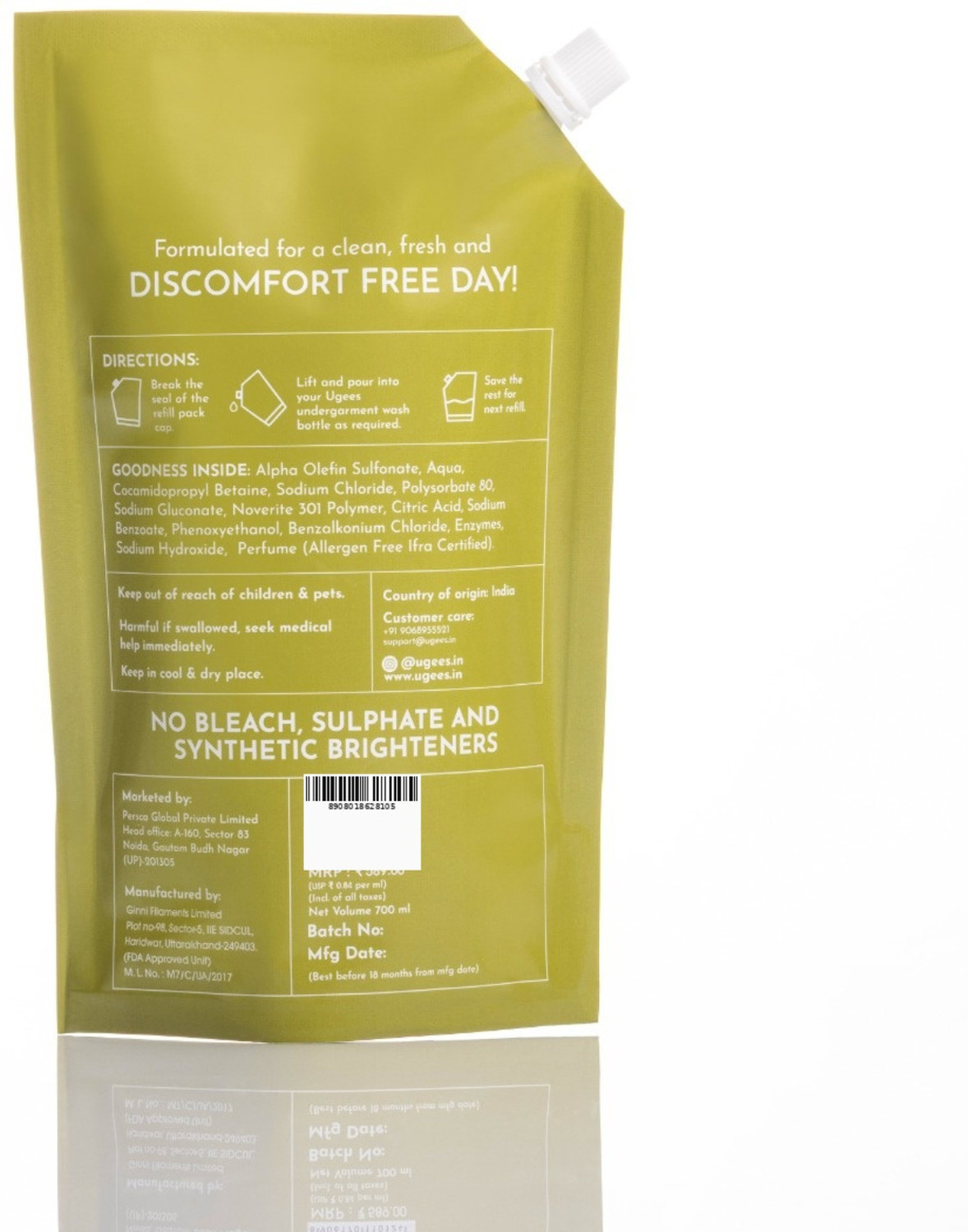 Image of ugees Refill Undergarment Liquid Detergent | Plant-Based | 700 ml Fresh Liquid Detergent