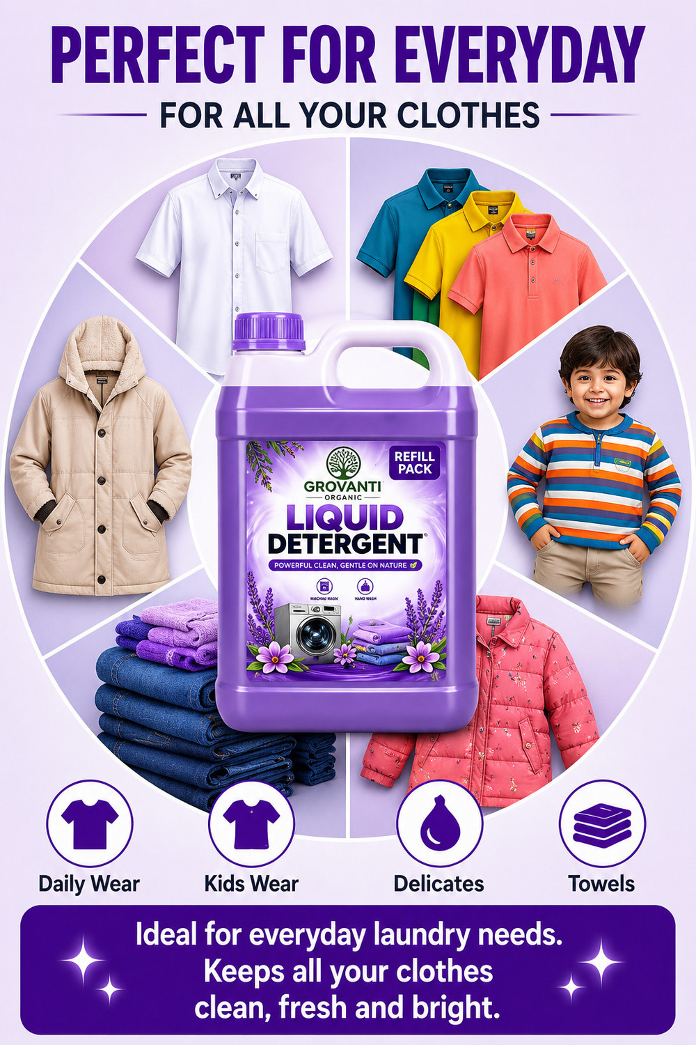 Image of GROVANTI ORGANIC Deep Clean Formula | Long Lasting Freshness. Lavender Liquid Detergent (3 L)