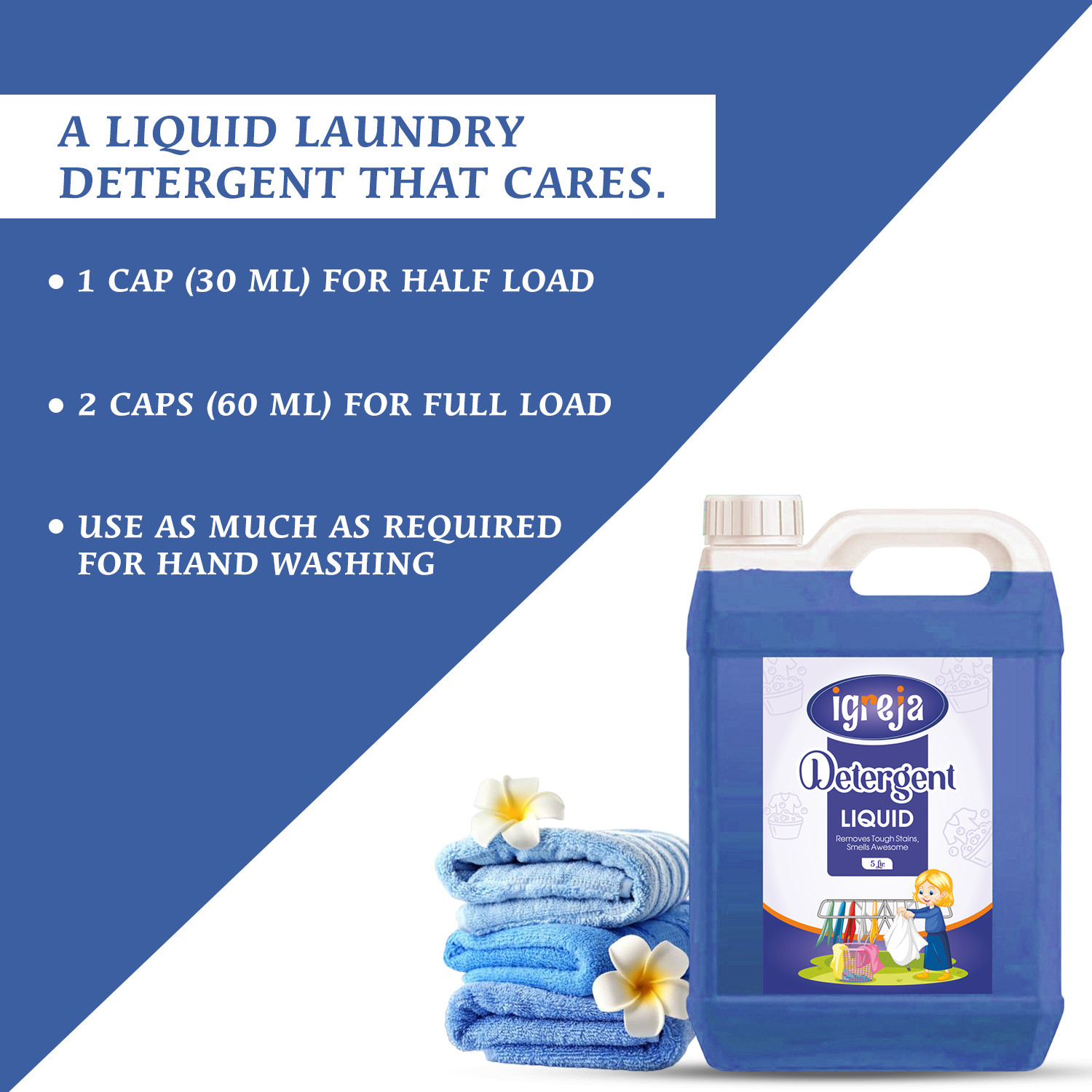 Image of IGREJA Washing machine liquid detergent top load and front load -Blue (5 ltr) Aqua Liquid Detergent