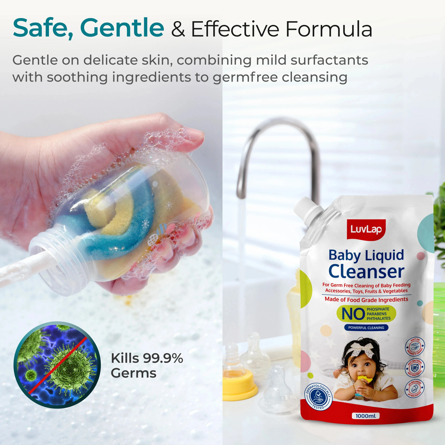 Image of LuvLap Baby Liquid Cleanser Refill pack- 1000ml, For cleaning feeding bottle, cutlery,