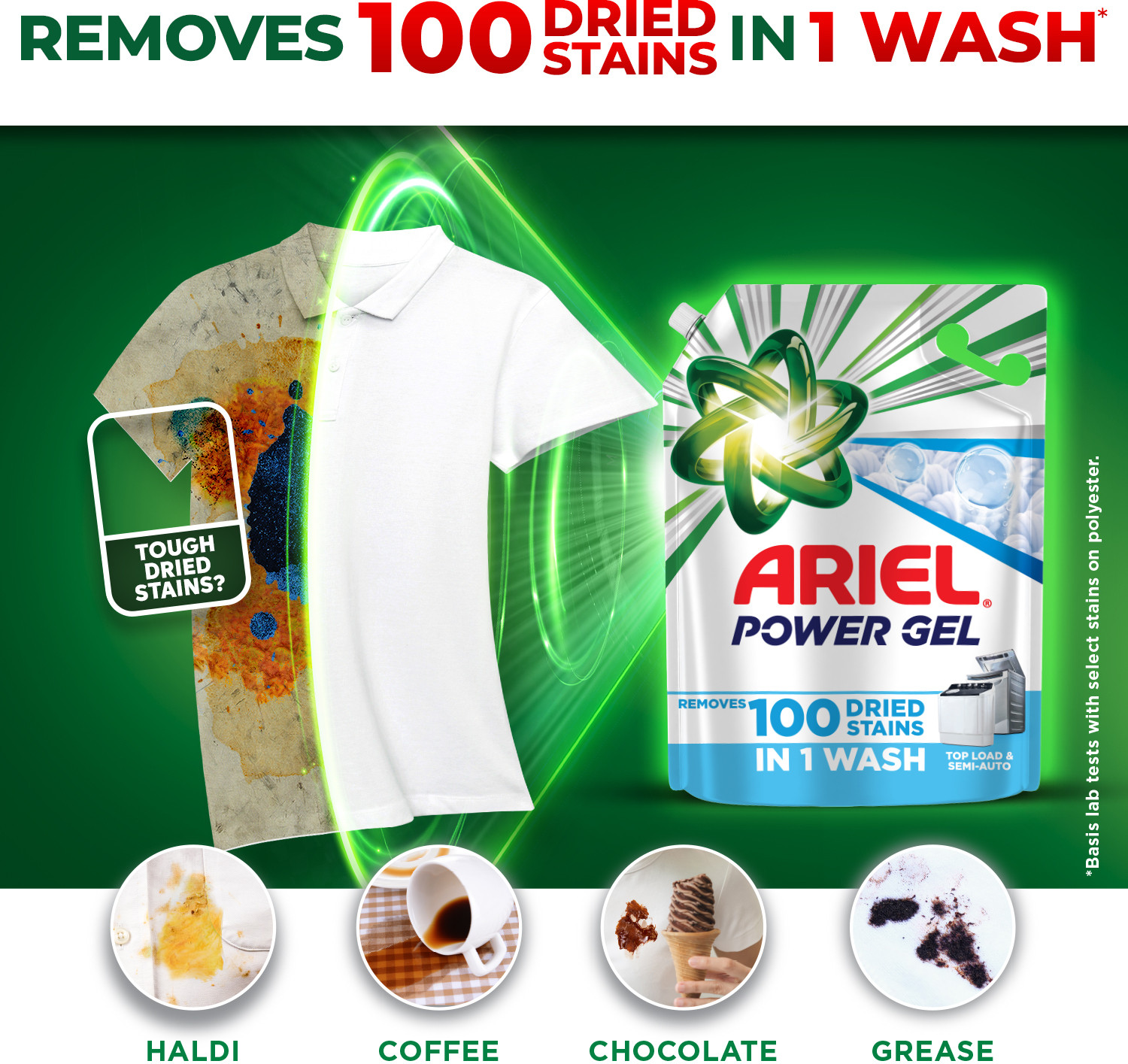Image of Ariel Power Gel Top Load Removes 100 Stains in 1 Wash Fresh Liquid Detergent