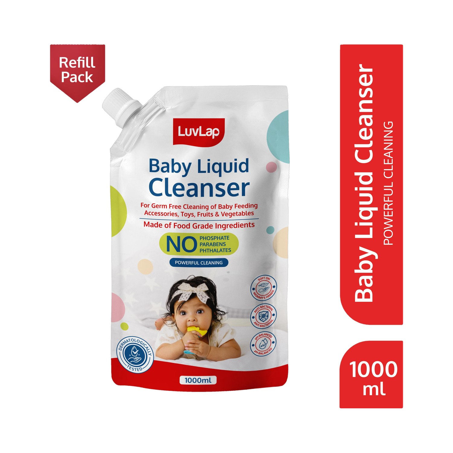 Image of LuvLap Baby Liquid Cleanser Refill pack- 1000ml, For cleaning feeding bottle, cutlery,
